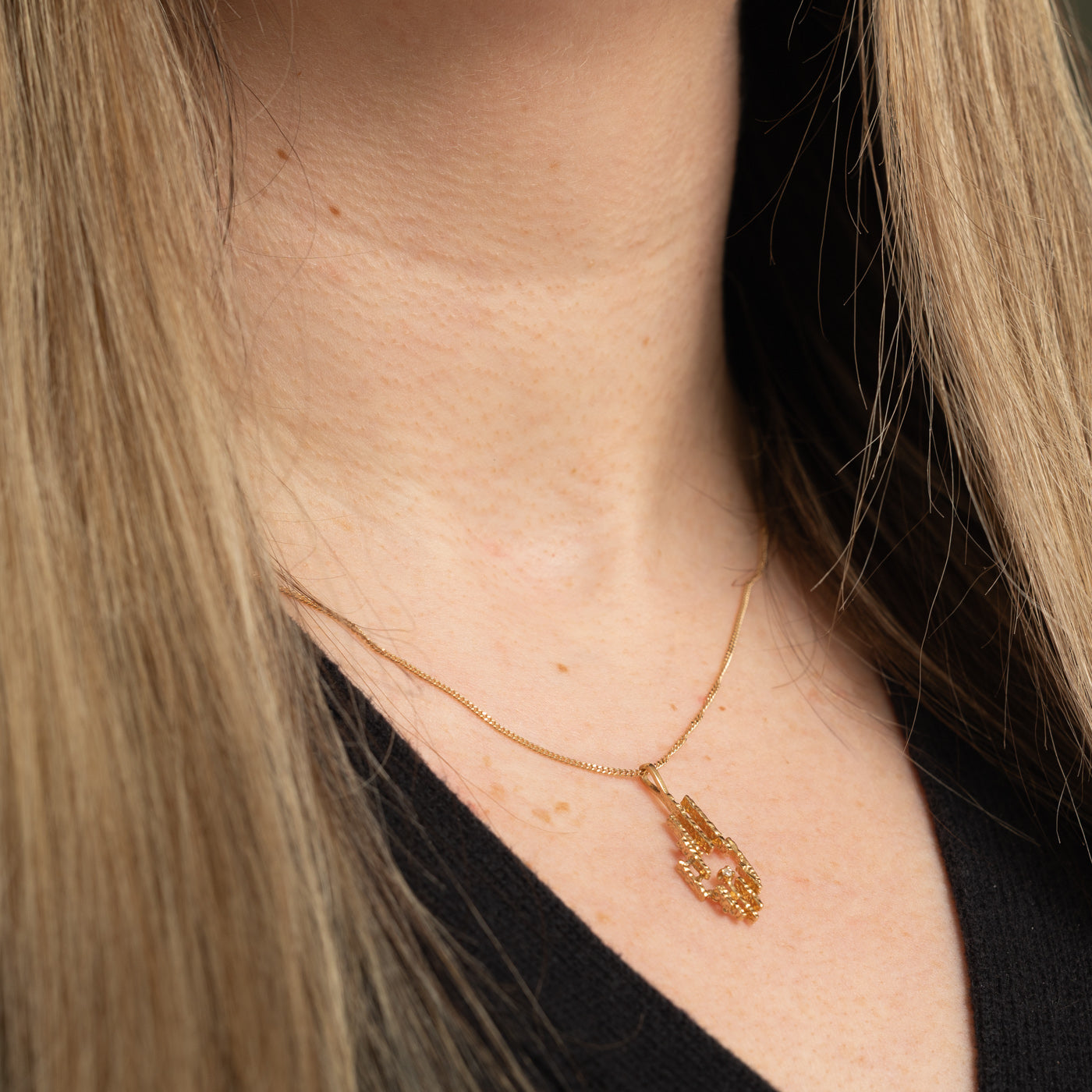 14k Diamond Textured Geometric Pendant
