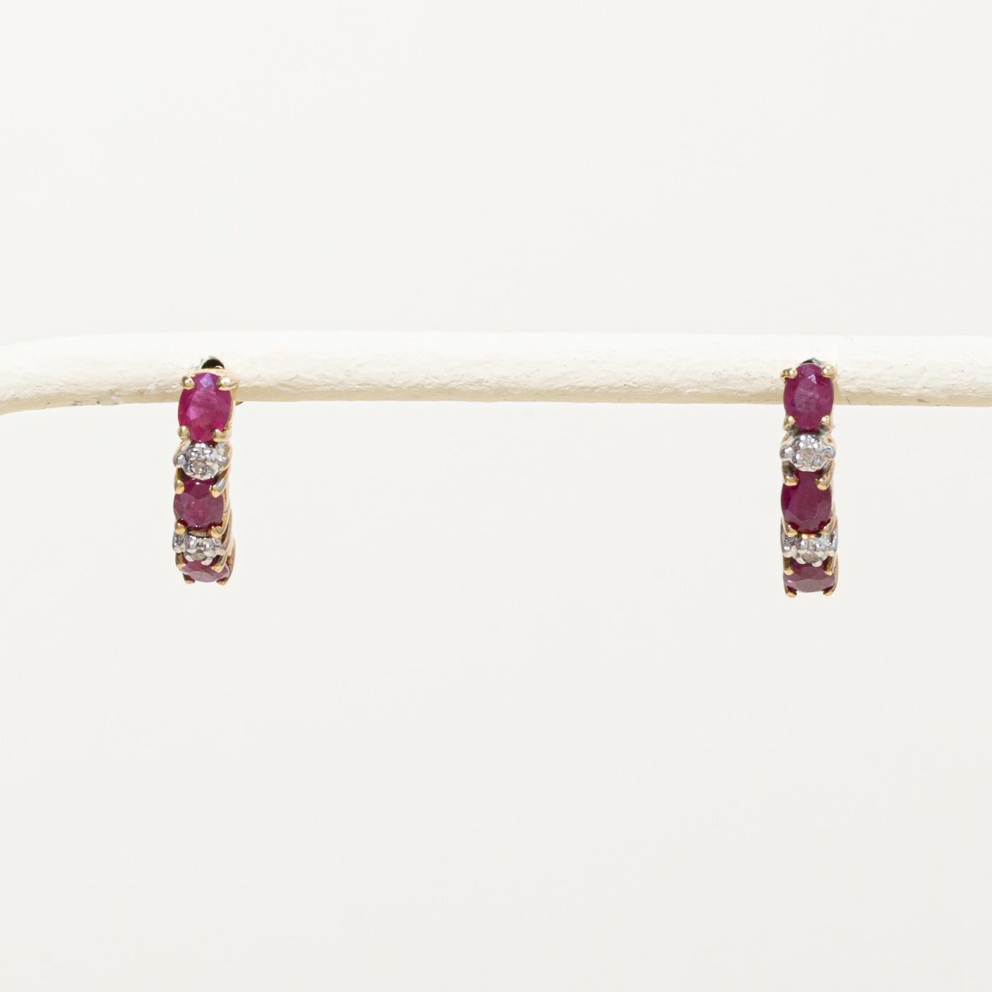 10k Ruby & Diamond Half Huggie Earrings | 1.00ctw, 0.02ctw