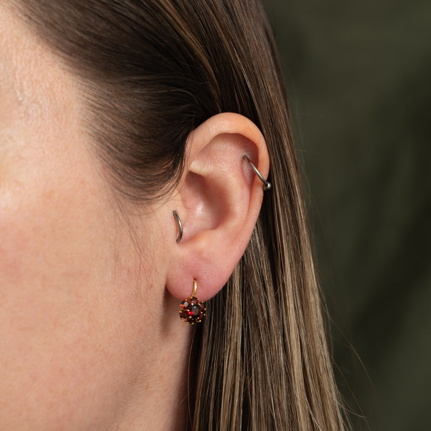 18k Garnet Floral Cluster Drop Earrings | 1.70ctw