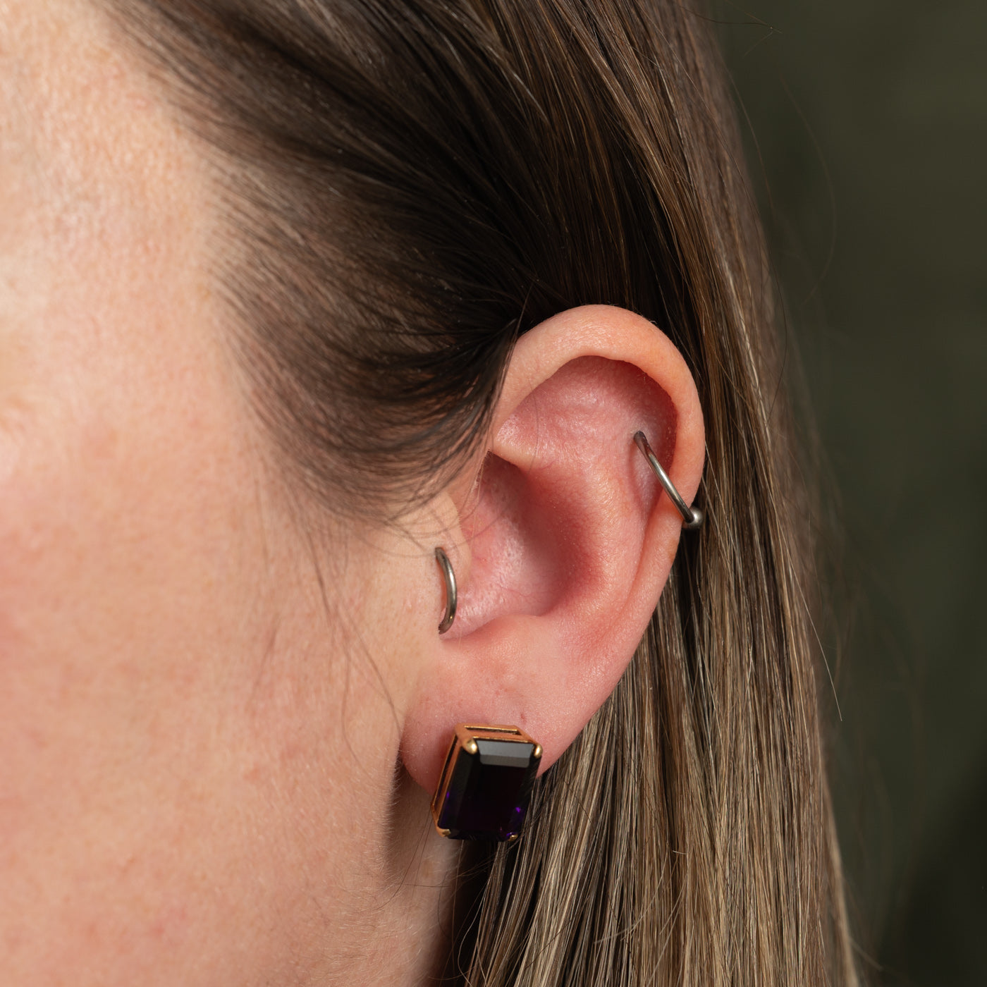 14k Emerald Cut Amethyst Stud Earrings | 12.00ctw