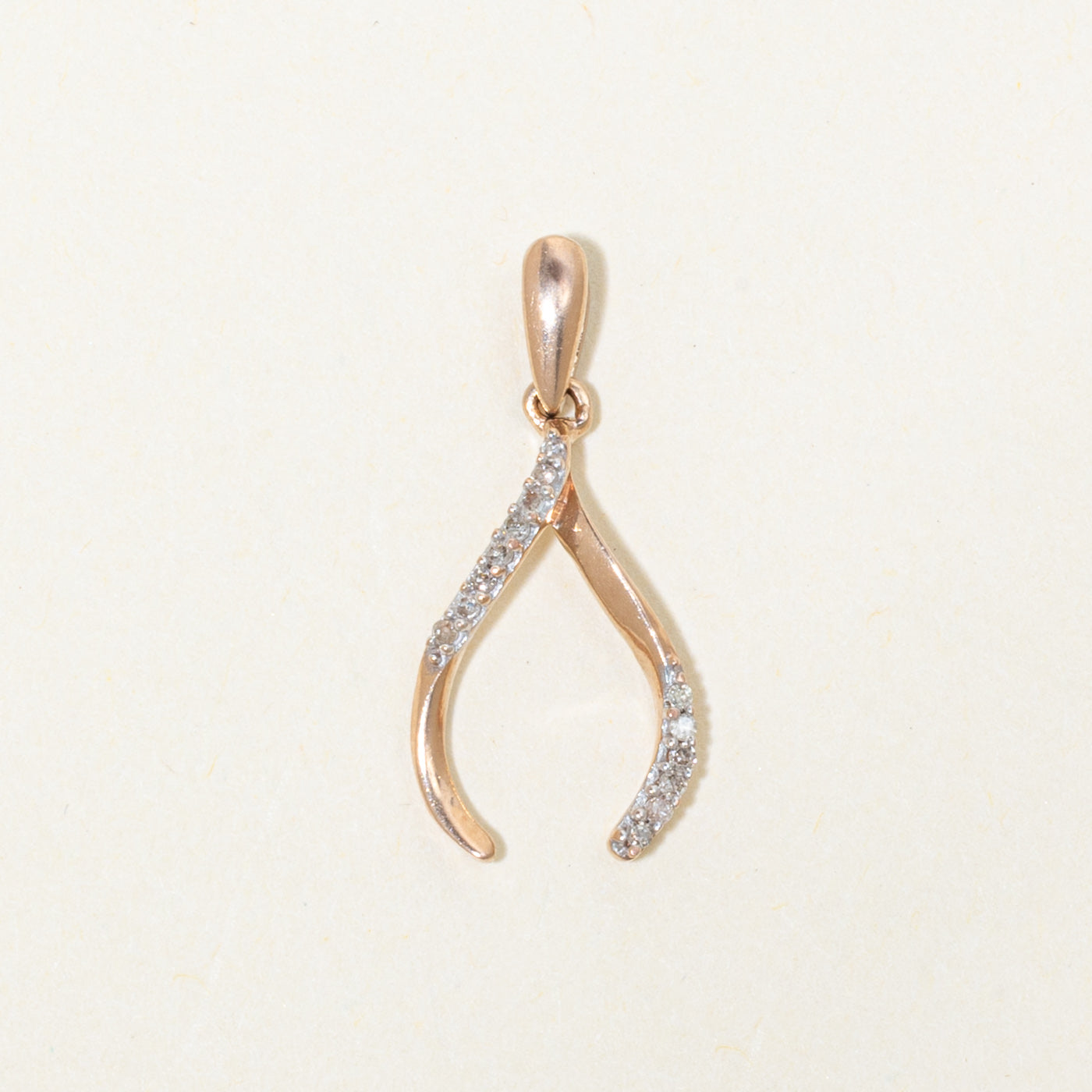 10k Rose Gold Diamond Wishbone Pendant
