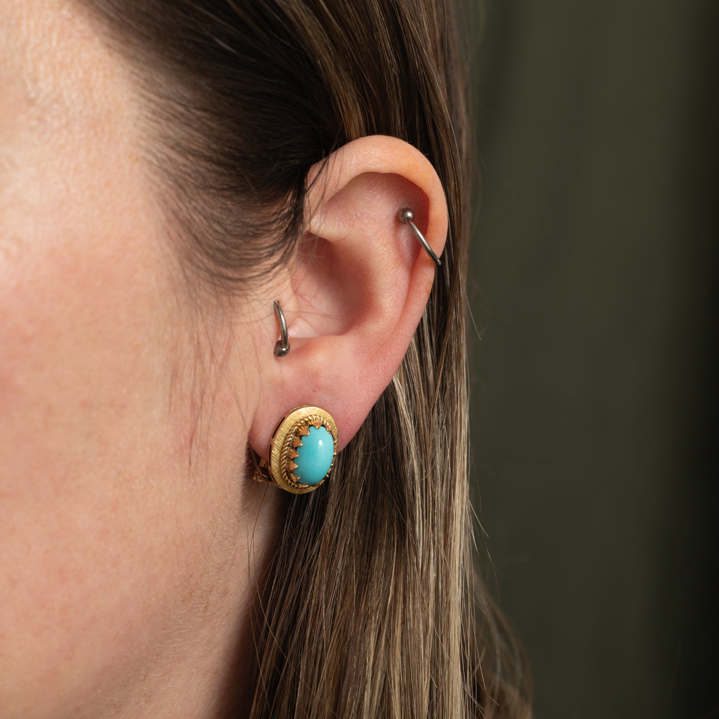 14k Retro Turquoise Bezel Set Earrings | 4.56ctw