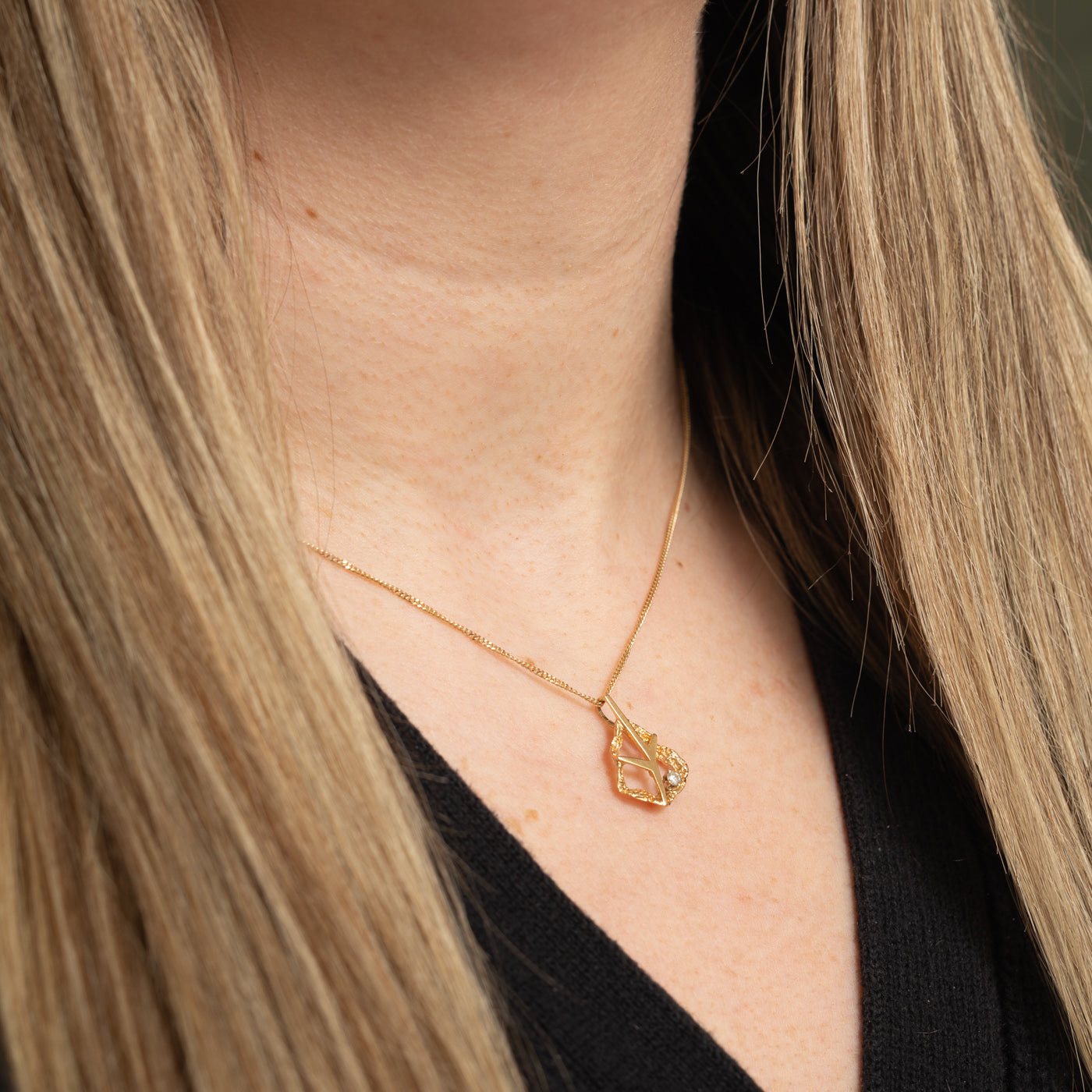 14k Diamond Nuggety Abstract Pendant