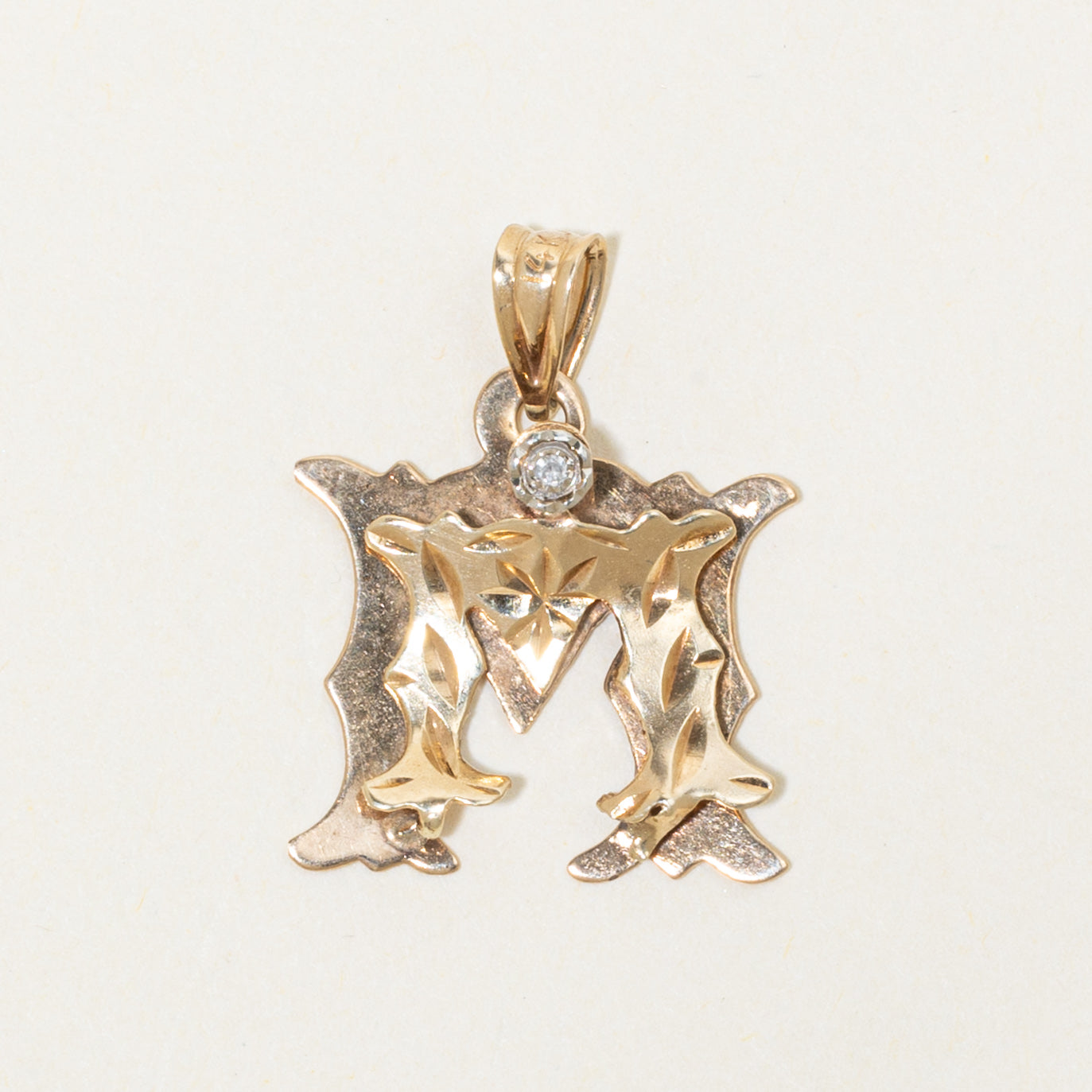 14k Diamond "M" Initial Pendant