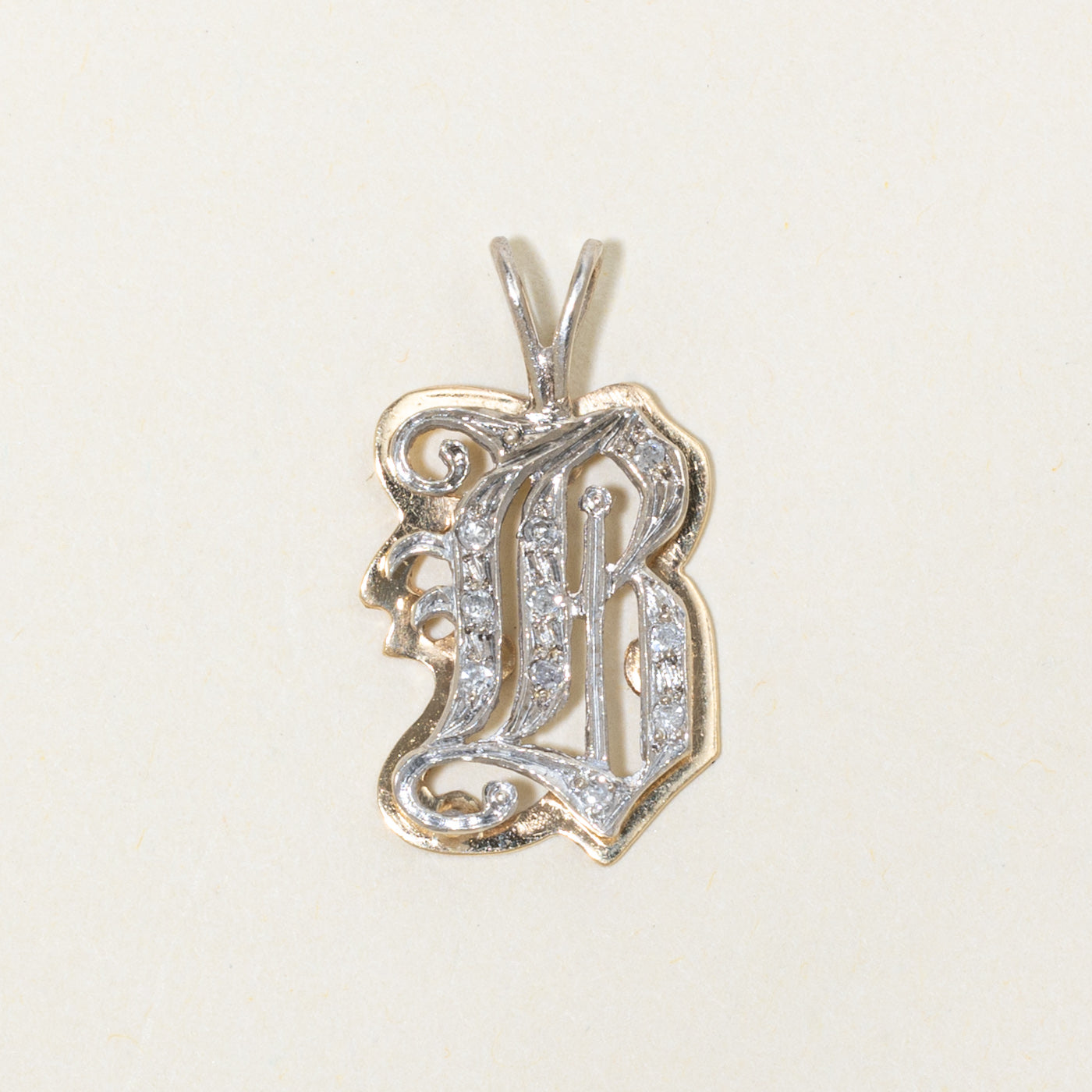 14k Diamond "B" Initial Pendant