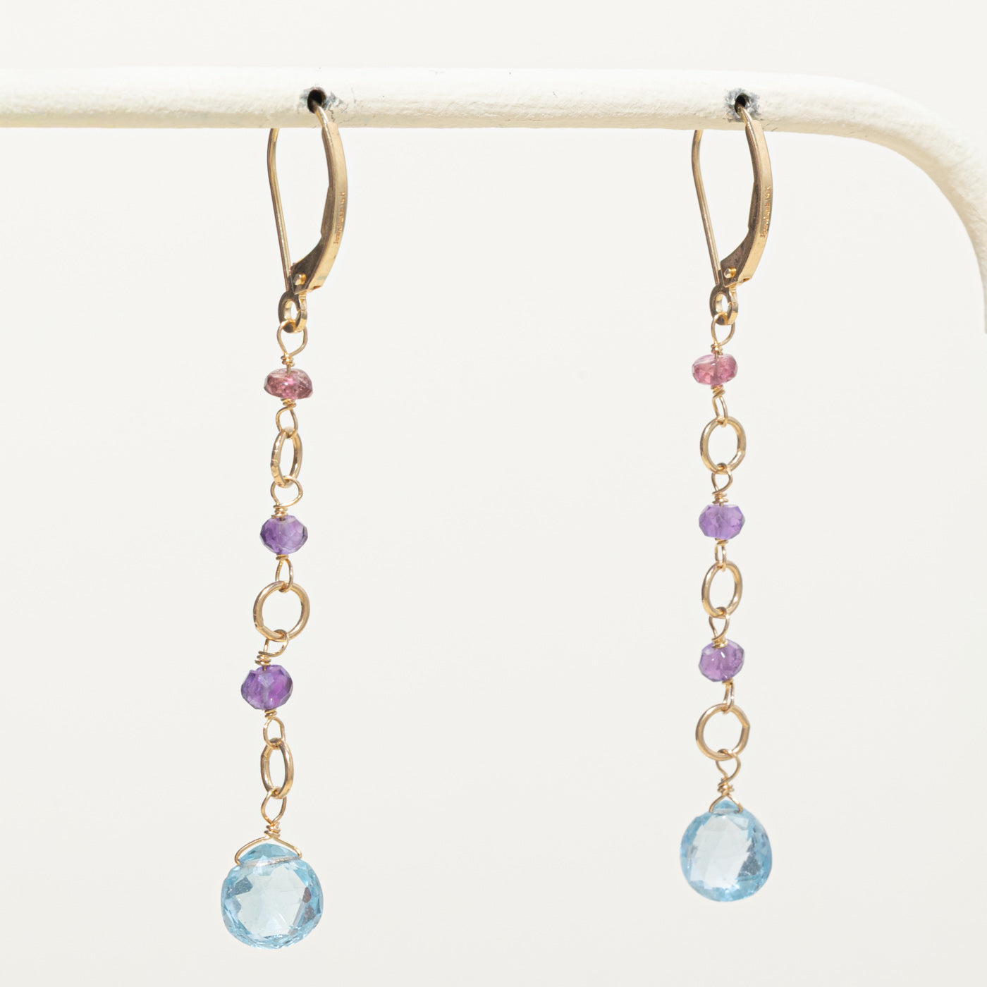 14k Amethyst, Aquamarine & Tourmaline Drop Earrings | 3.80ctw