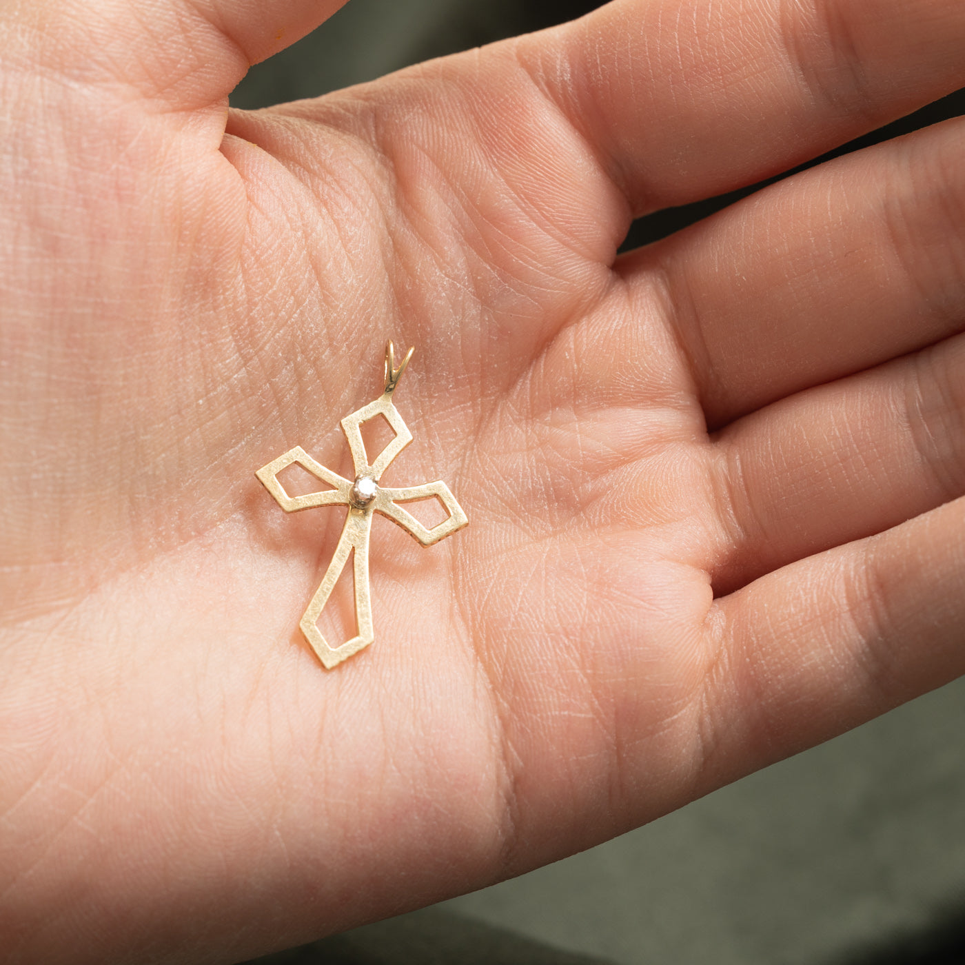 14k Diamond Geometric Cross Pendant