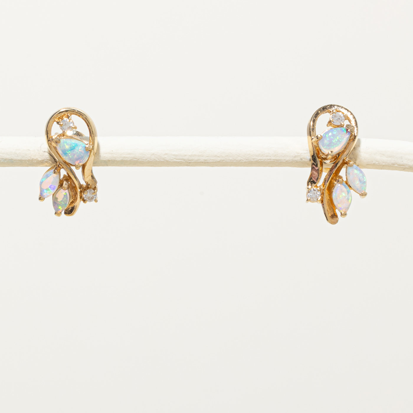 14k Opal & Diamond Floral Cluster Earrings | 0.09ctw, 0.09ctw