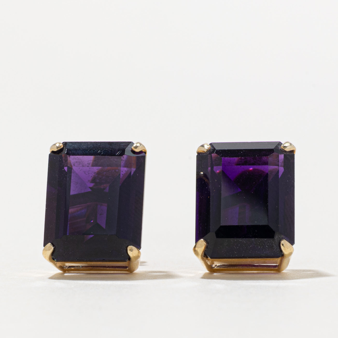 14k Emerald Cut Amethyst Stud Earrings | 12.00ctw