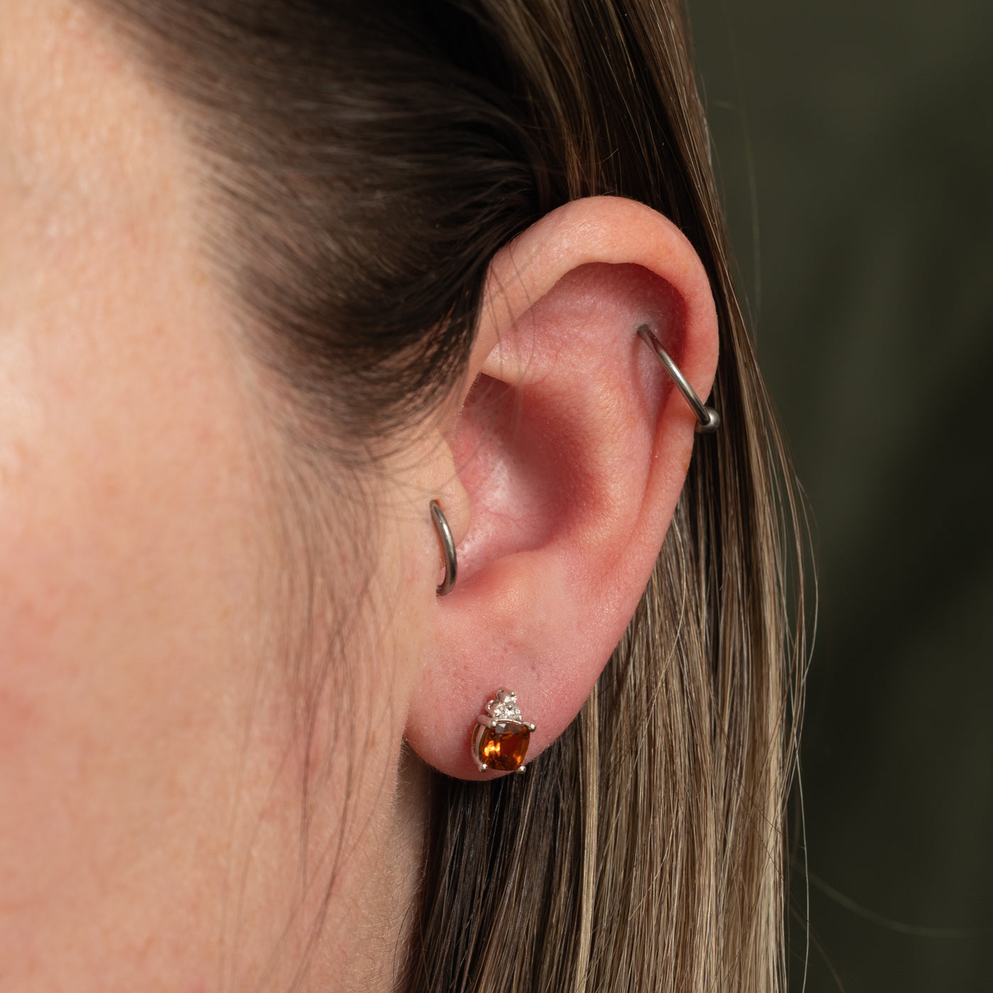 14k Citrine & Diamond Stud Earrings | 0.86ctw, 0.03ctw