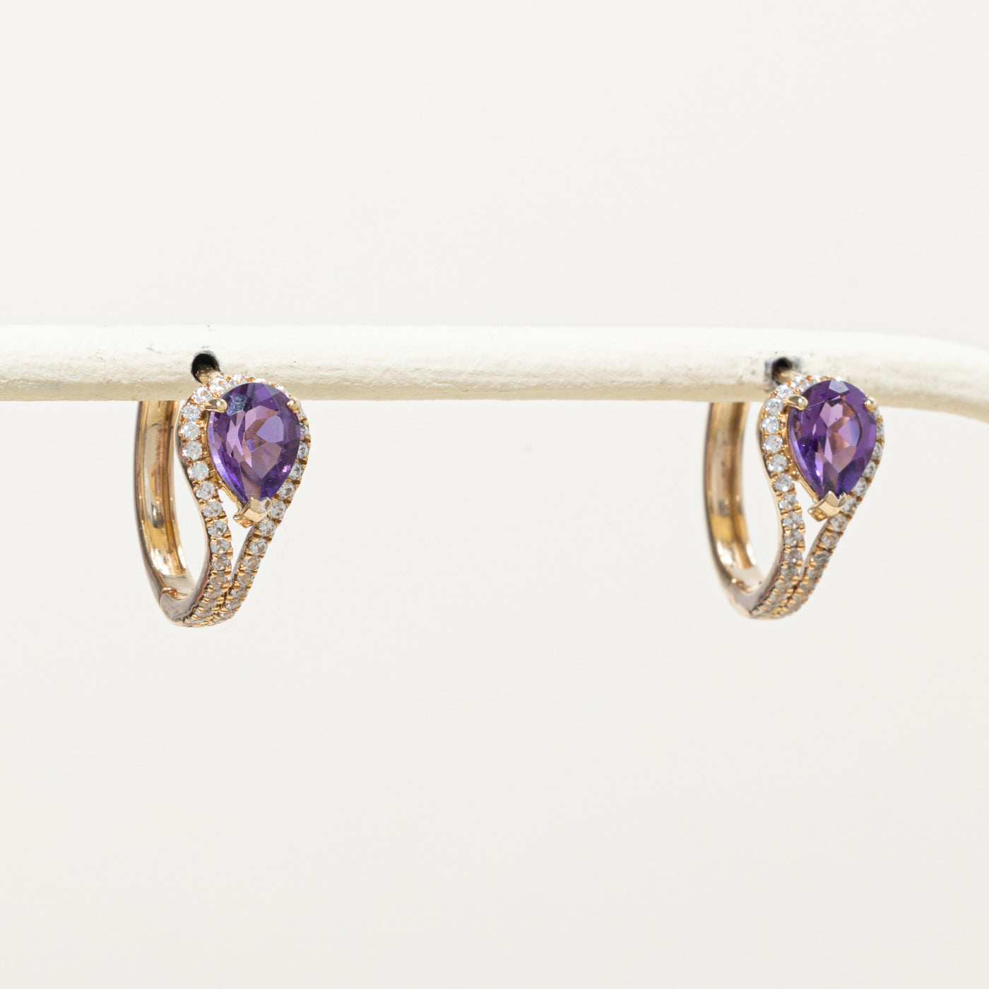 14k Amethyst & Diamond Hoop Earrings | 1.50ctw, 0.16ctw
