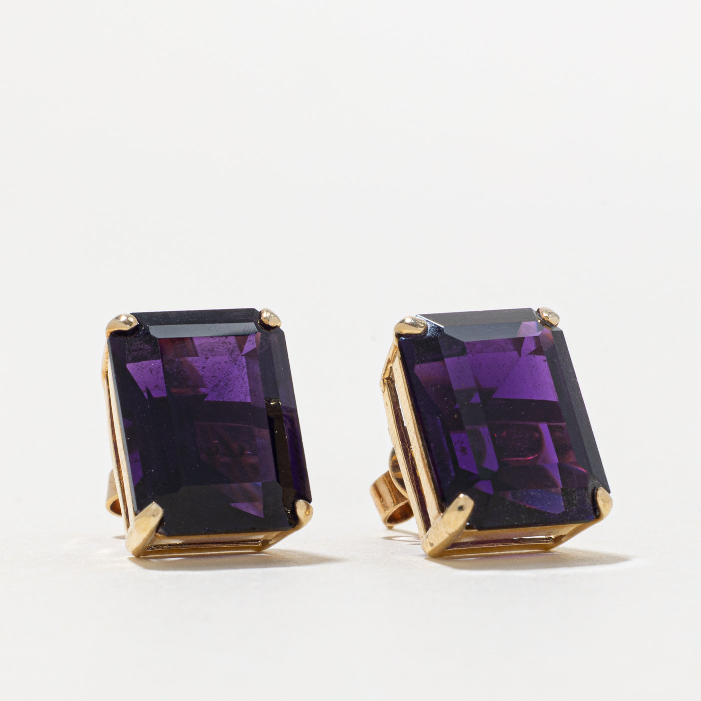 14k Emerald Cut Amethyst Stud Earrings | 12.00ctw