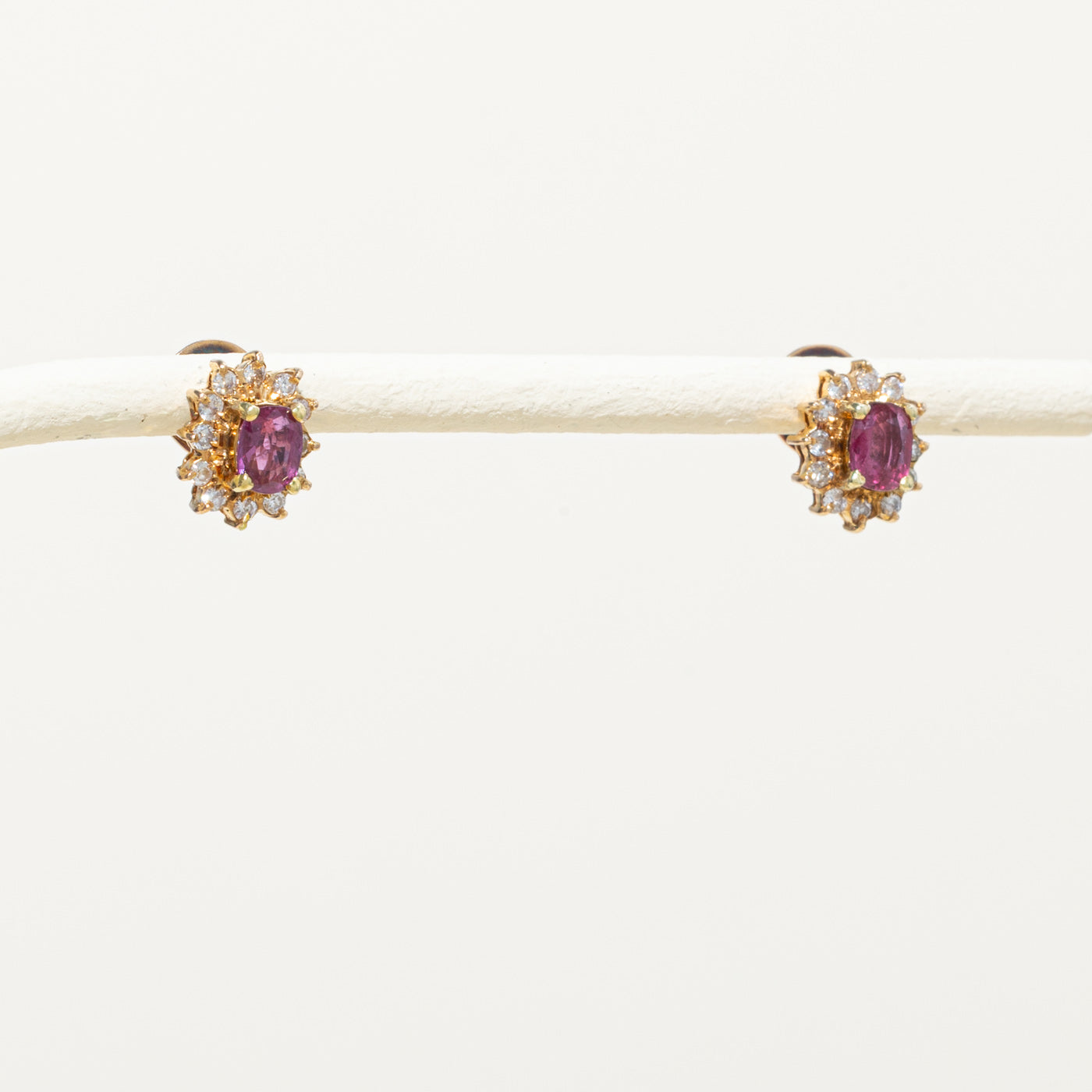 14k Ruby & Diamond Petal Halo Stud Earrings | 0.60ctw, 0.12ctw