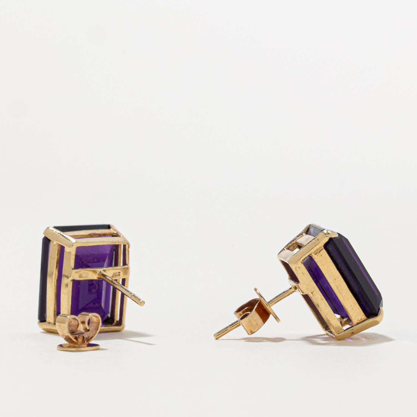 14k Emerald Cut Amethyst Stud Earrings | 12.00ctw
