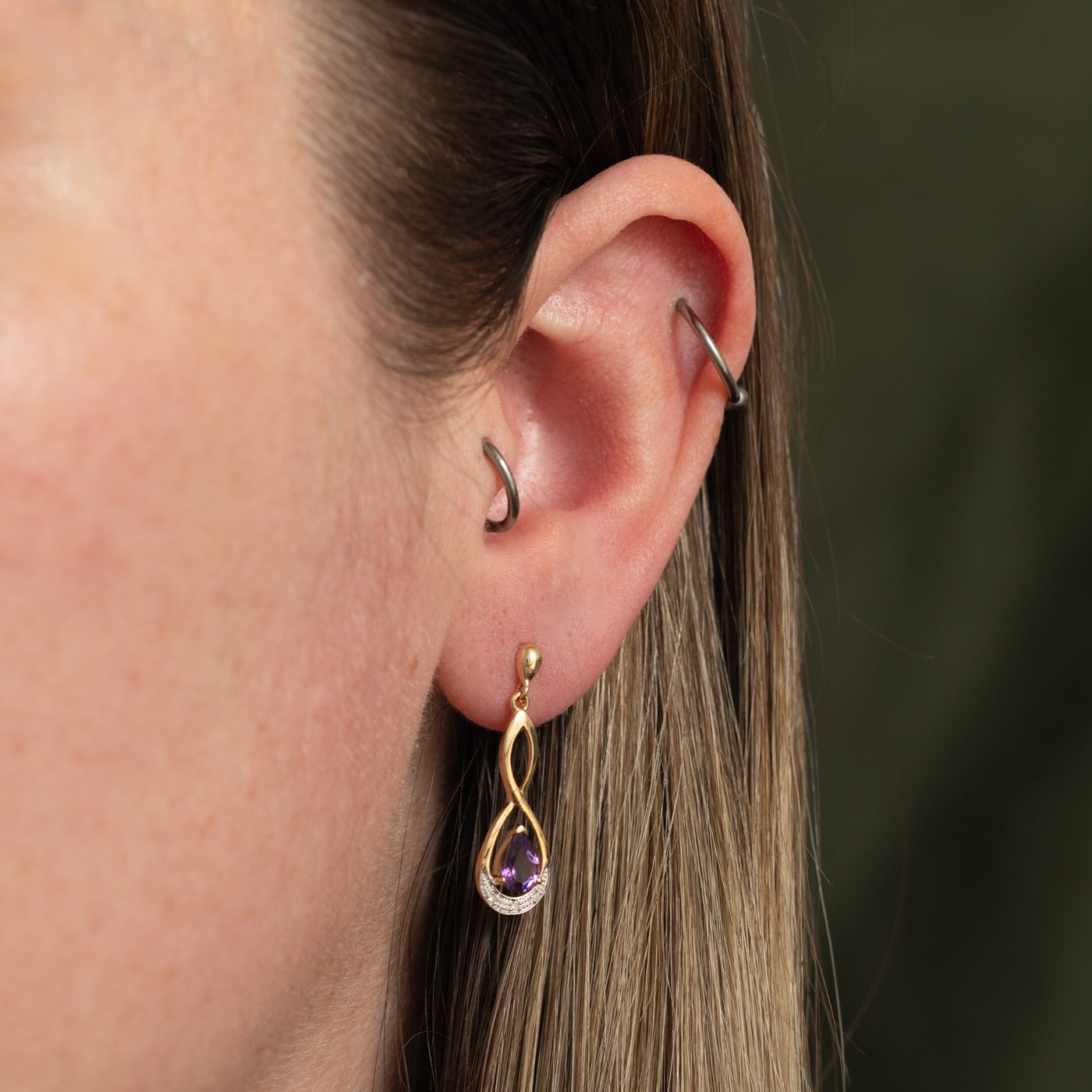 10k Amethyst & Diamond Drop Earrings | 0.70ctw, 0.03ctw