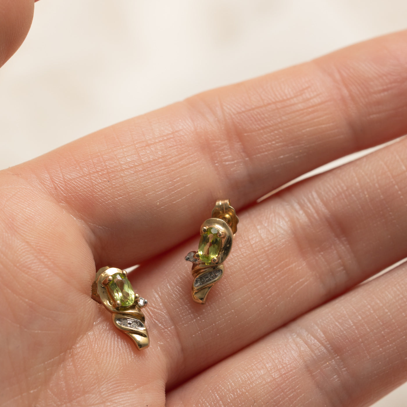 10k Peridot & Diamond Earrings | 0.40ctw, 0.03ctw