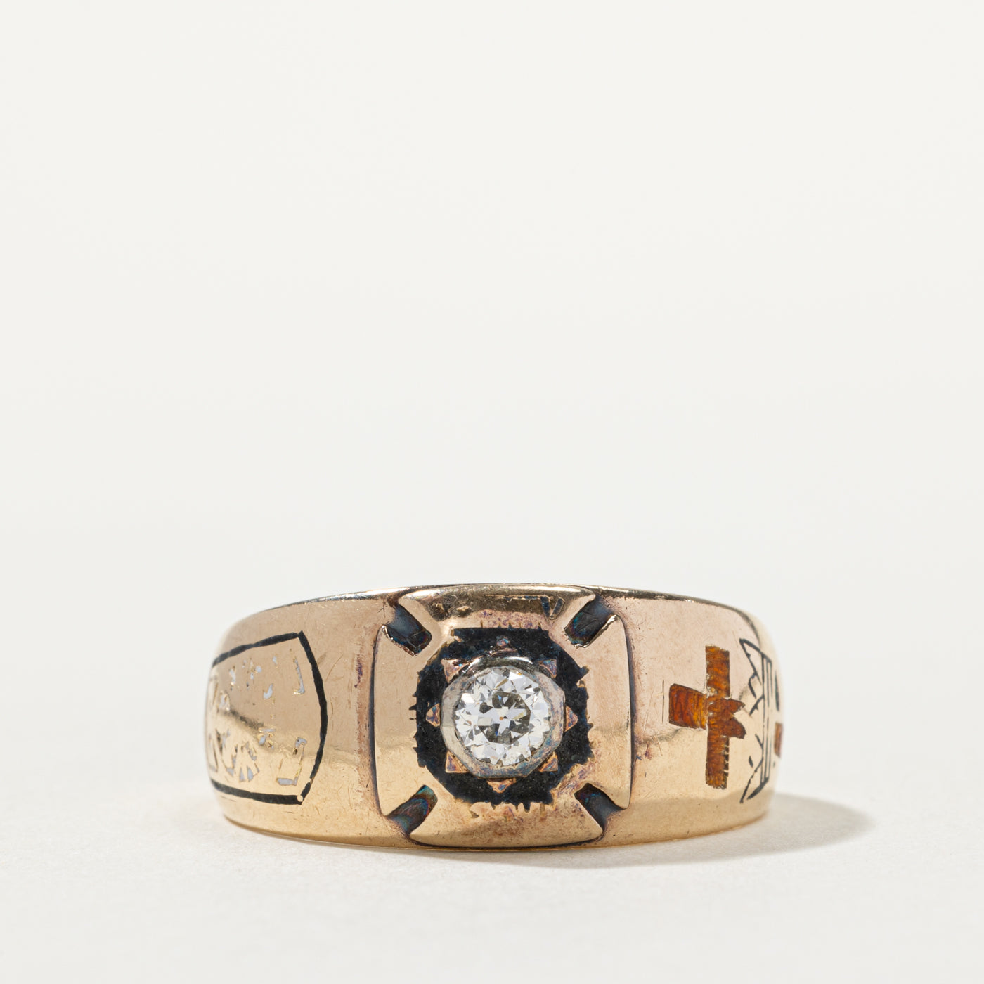 14k Old European Cut Diamond Textured Engraved Ring | 0.20ct | SZ 10