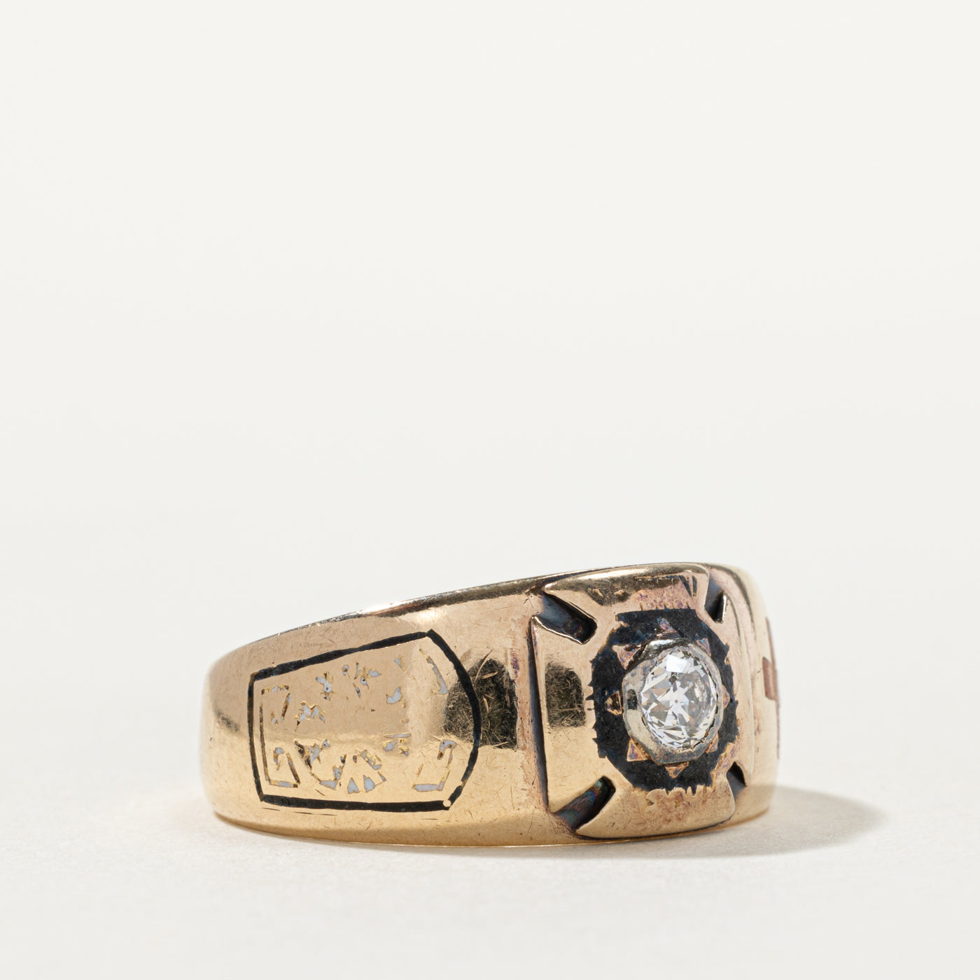 14k Old European Cut Diamond Textured Engraved Ring | 0.20ct | SZ 10