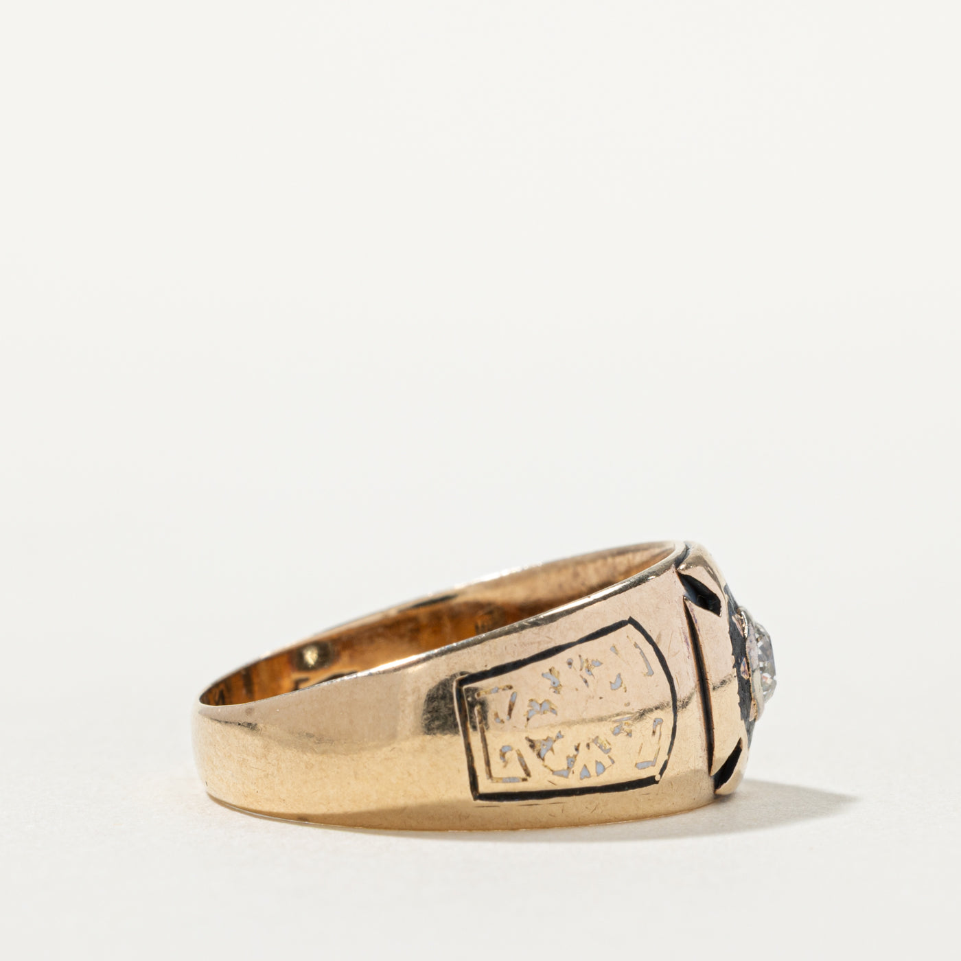 14k Old European Cut Diamond Textured Engraved Ring | 0.20ct | SZ 10