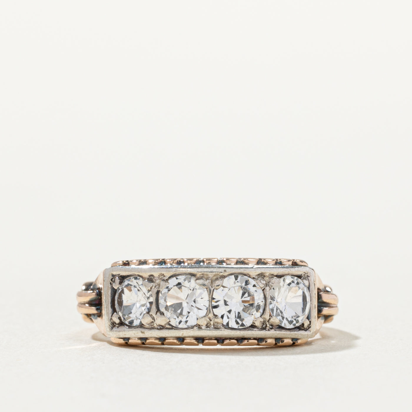 Mid-Century 14k Synthetic Colourless Sapphire Panel Ring | 1.00ctw | SZ 4