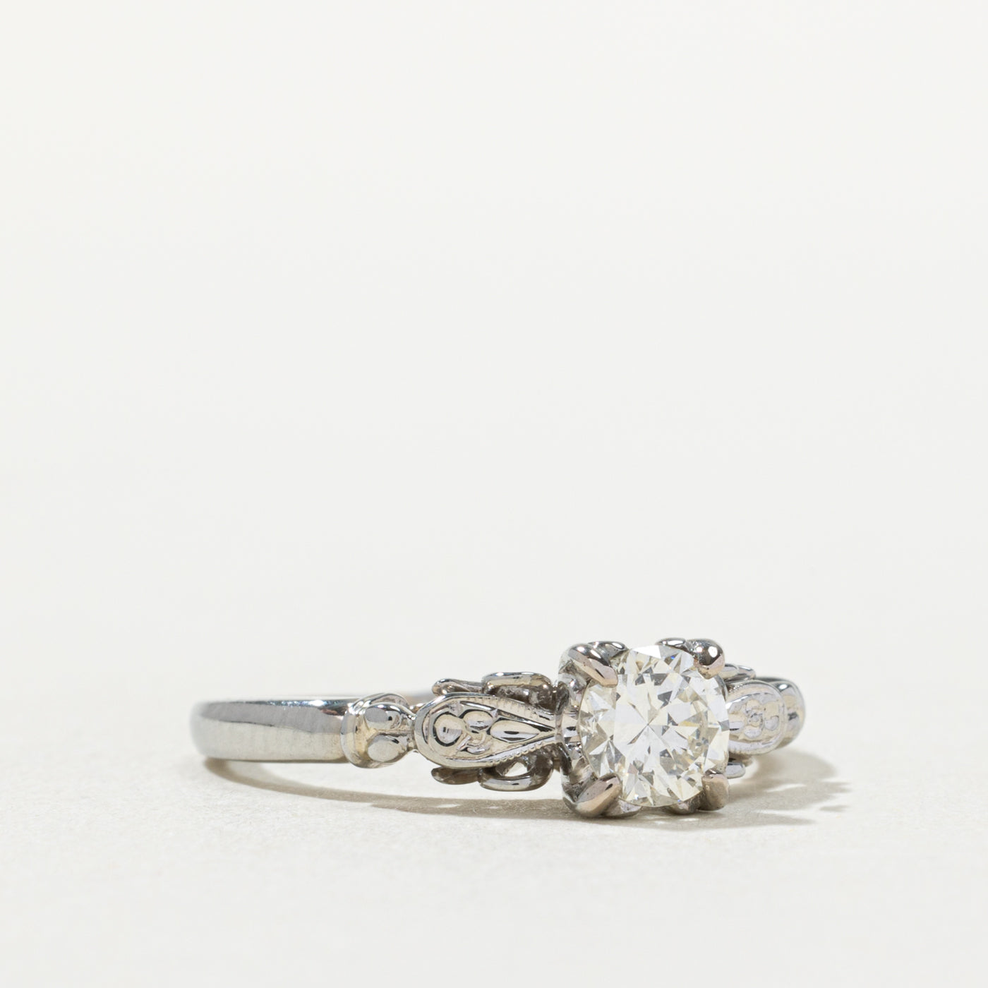 Art Deco 18k White Gold Transitional Cut Diamond Solitaire Ring | 0.40ct | SZ 5.25