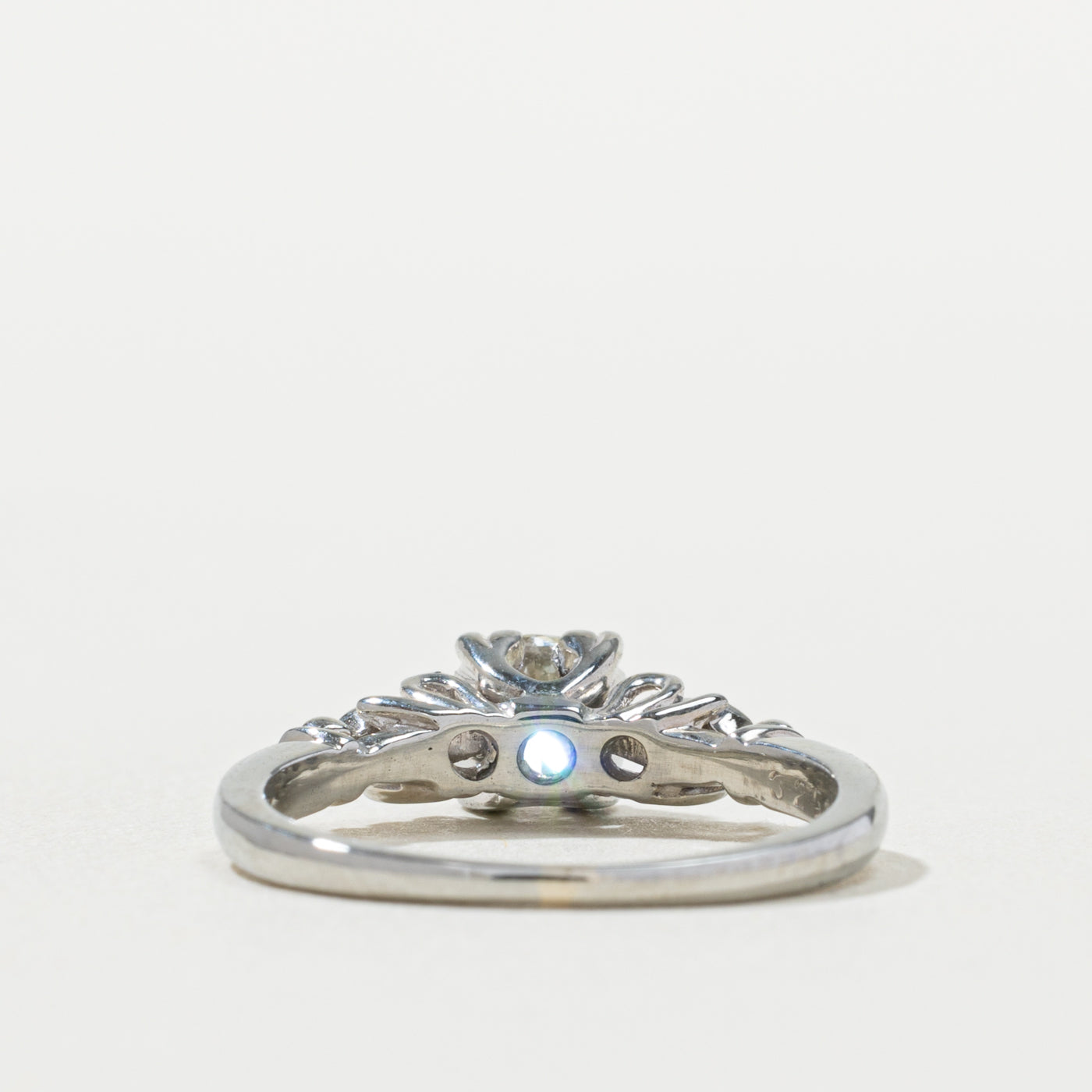 Art Deco 18k White Gold Transitional Cut Diamond Solitaire Ring | 0.40ct | SZ 5.25