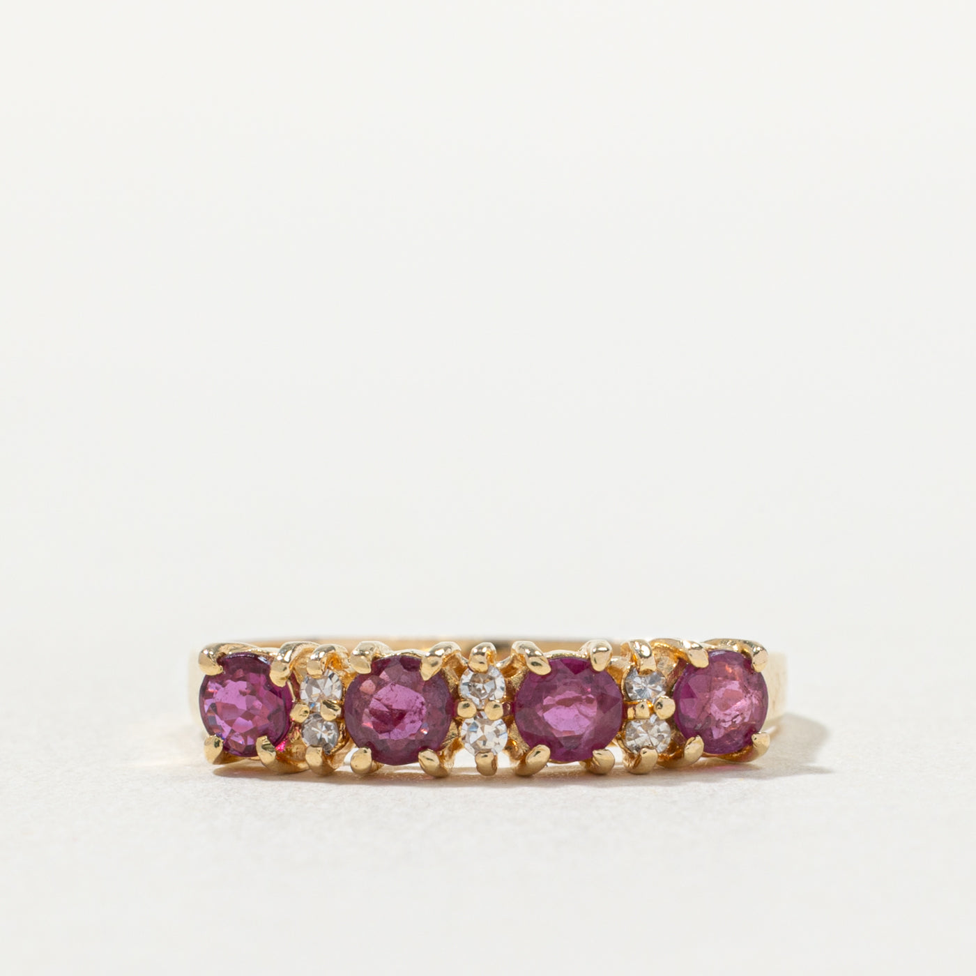 14k Four Stone Ruby & Diamond Accented Band | 0.50ctw, 0.06ctw | SZ 5