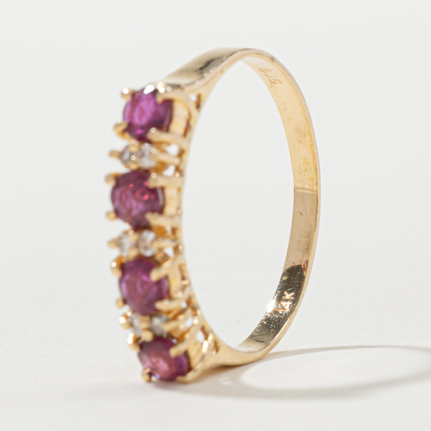 14k Four Stone Ruby & Diamond Accented Band | 0.50ctw, 0.06ctw | SZ 5