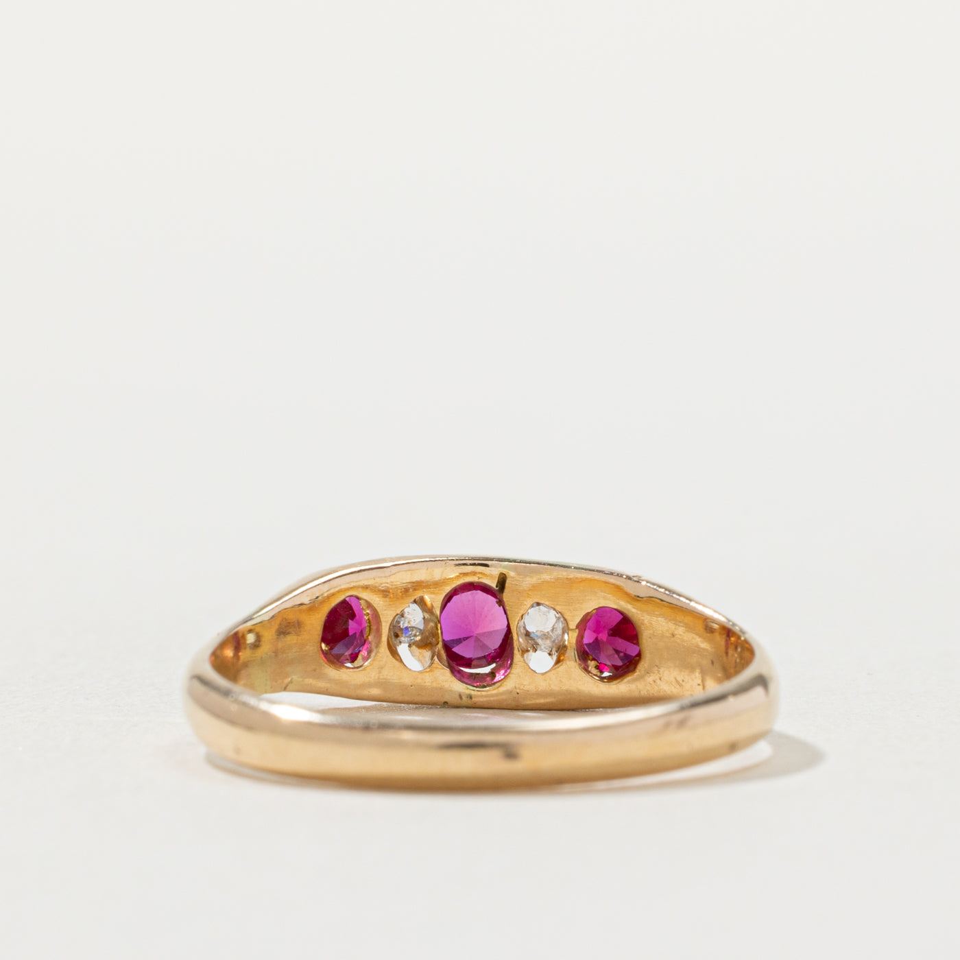 18k Synthetic Ruby & Natural Diamond Boat Ring | 0.35ctw, 0.06ctw | SZ 6.75