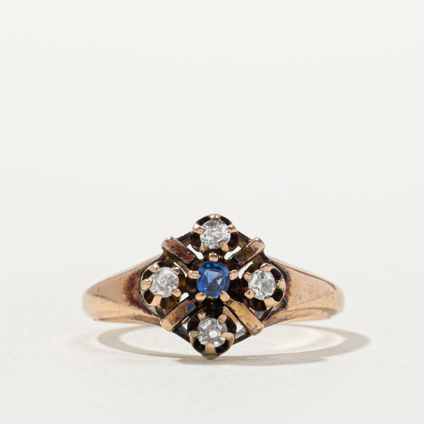 Antique 10k Sapphire & Diamond Cluster Ring | 0.05ct, 0.14ctw | SZ 4.25