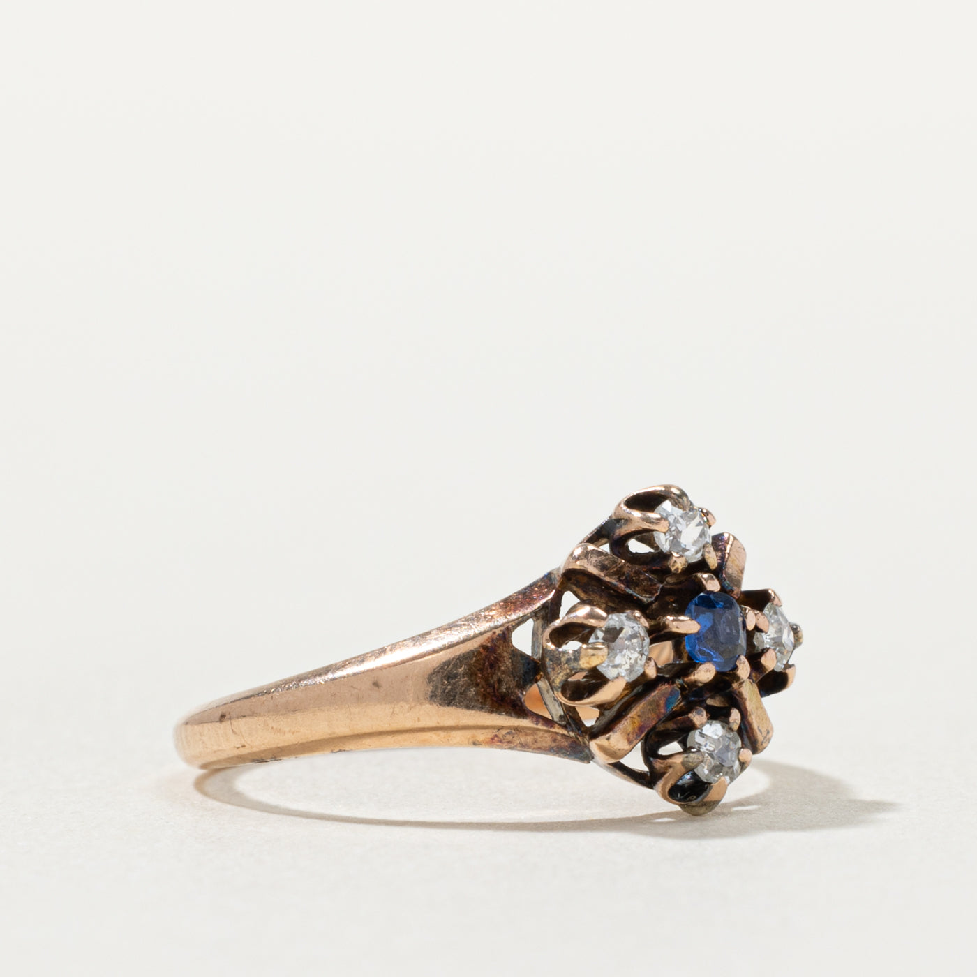 Antique 10k Sapphire & Diamond Cluster Ring | 0.05ct, 0.14ctw | SZ 4.25