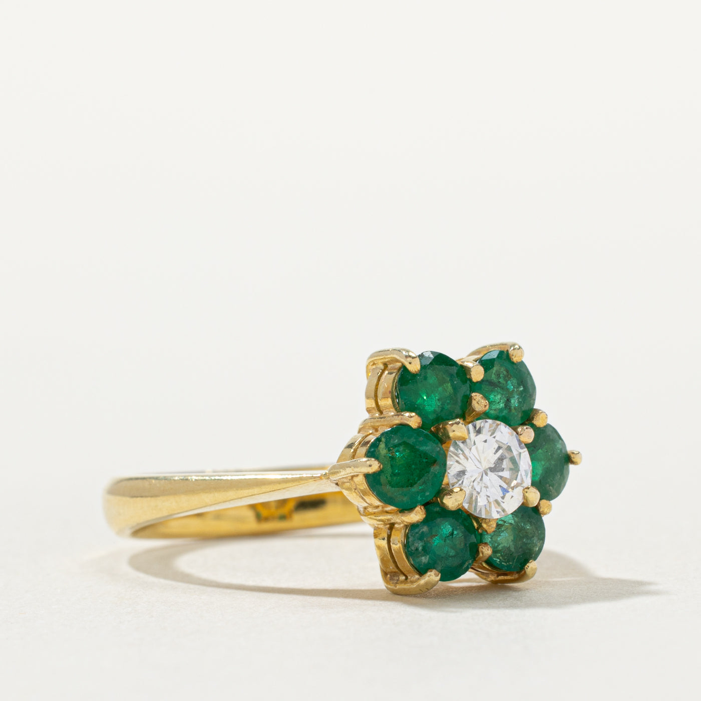 18k Emerald & Diamond Floral Cluster Ring | 1.25ctw, 0.28ct | SZ 6.25