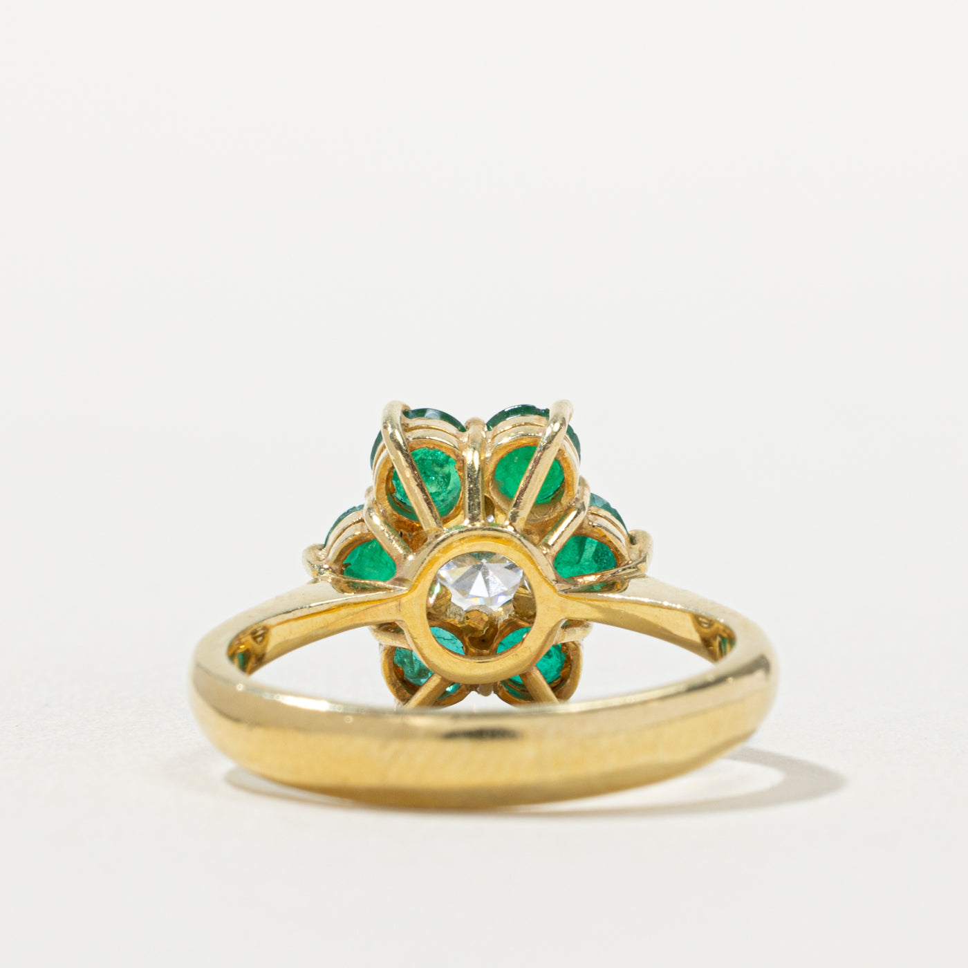 18k Emerald & Diamond Floral Cluster Ring | 1.25ctw, 0.28ct | SZ 6.25