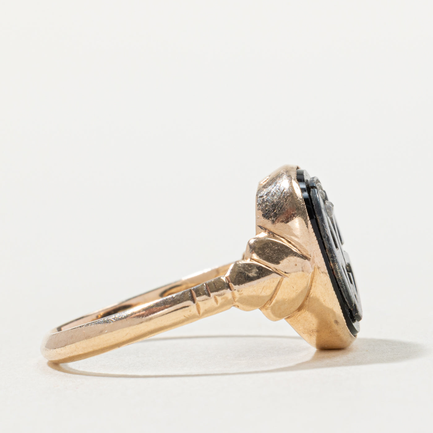 Onyx & Diamond "RS" Initial Signet Ring | 1.80ct, 0.01ctw | SZ 5.25