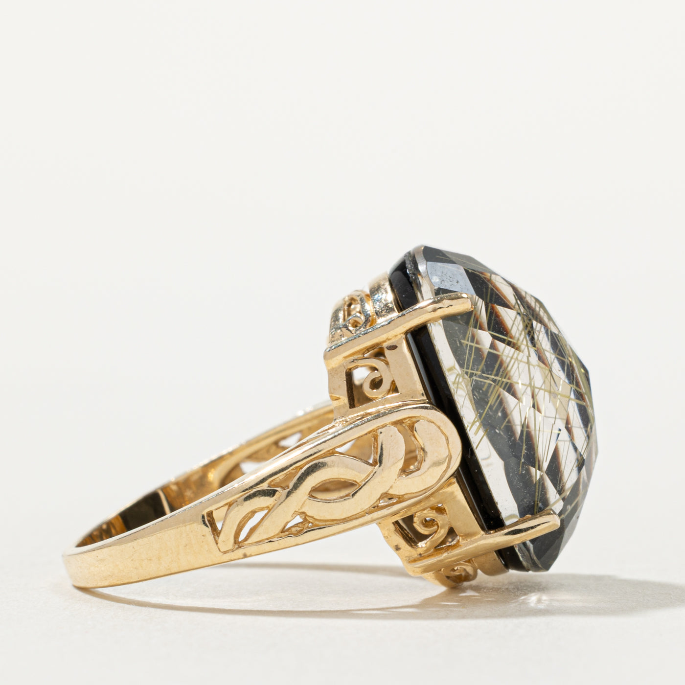 14k Quartz Openwork Cocktail Ring | 13.50ct | SZ 6.25