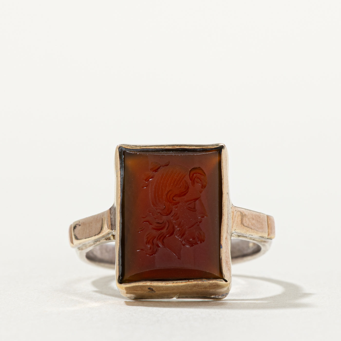 10k Gold Topped Silver Classical Carnelian Intaglio Ring | 5.00ct | SZ 7