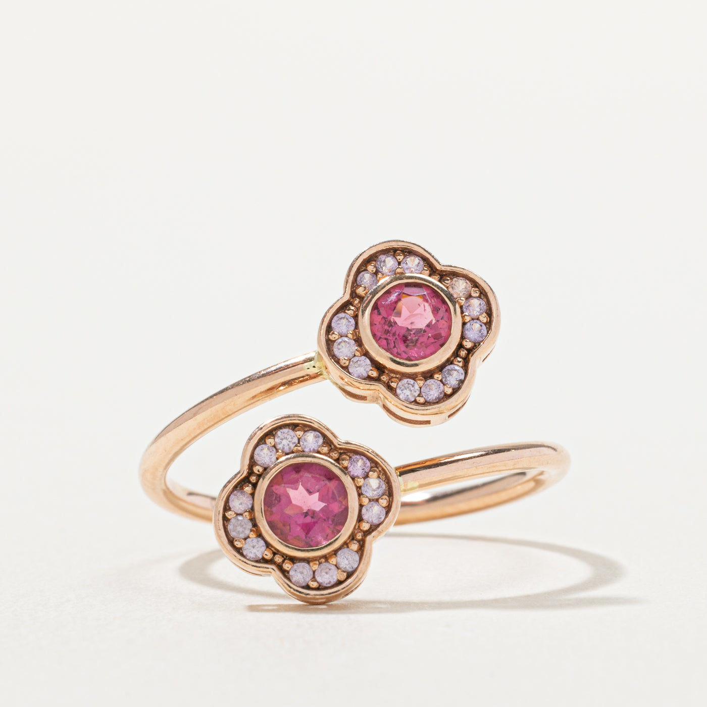 10k Pink Sapphire & Tourmaline Floral Ring | 0.36ctw, 0.18ctw | SZ 8