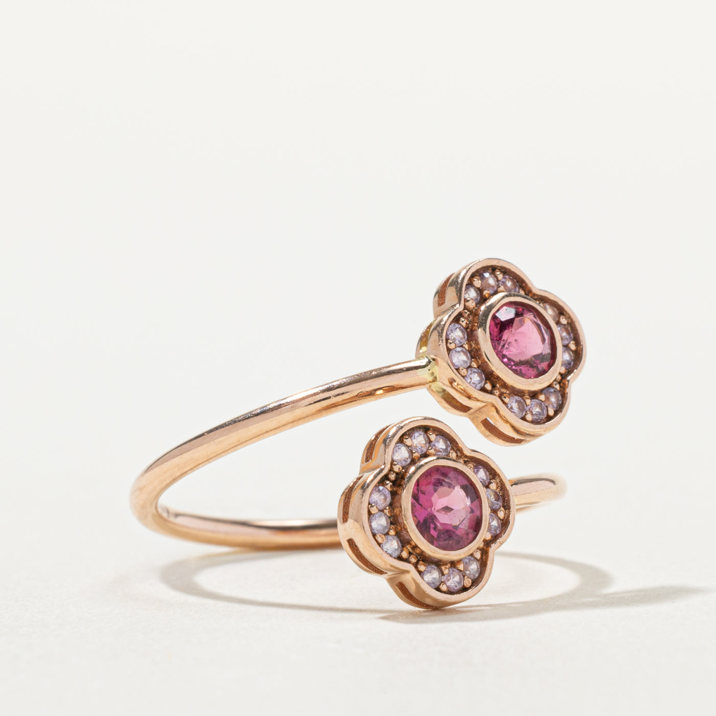 10k Pink Sapphire & Tourmaline Floral Ring | 0.36ctw, 0.18ctw | SZ 8