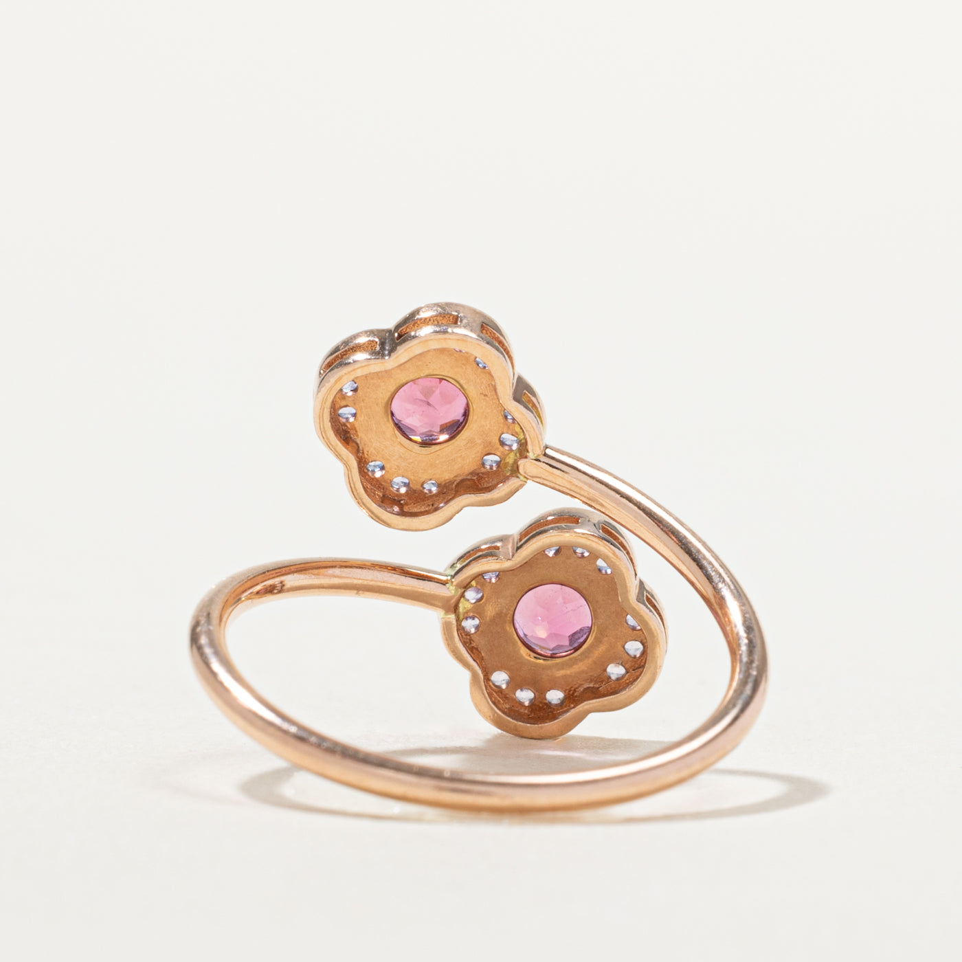 10k Pink Sapphire & Tourmaline Floral Ring | 0.36ctw, 0.18ctw | SZ 8