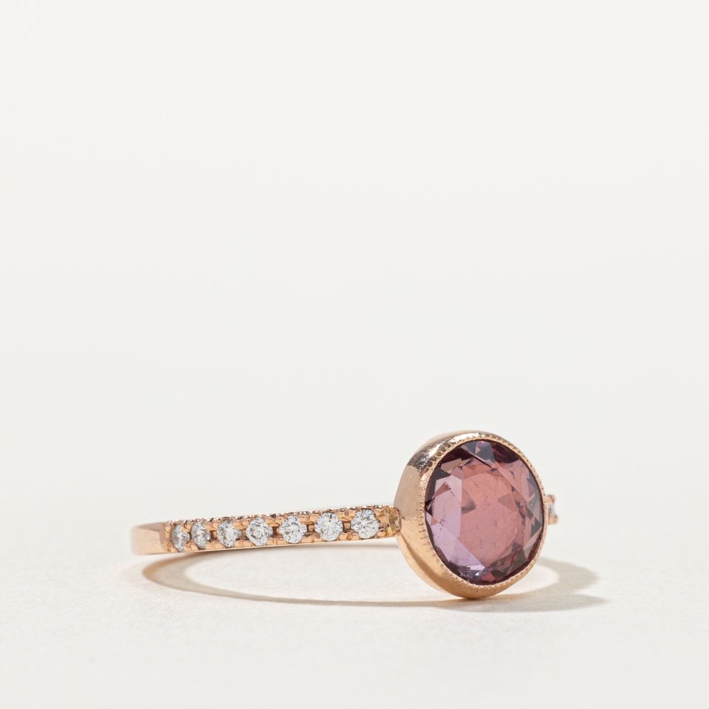 14k Bezel Set Pink Sapphire & Diamond Ring | 1.00ct, 0.14ctw | SZ 7