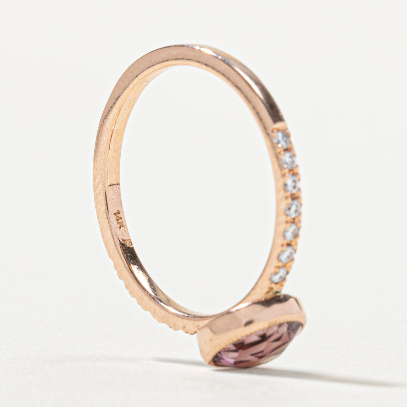 14k Bezel Set Pink Sapphire & Diamond Ring | 1.00ct, 0.14ctw | SZ 7