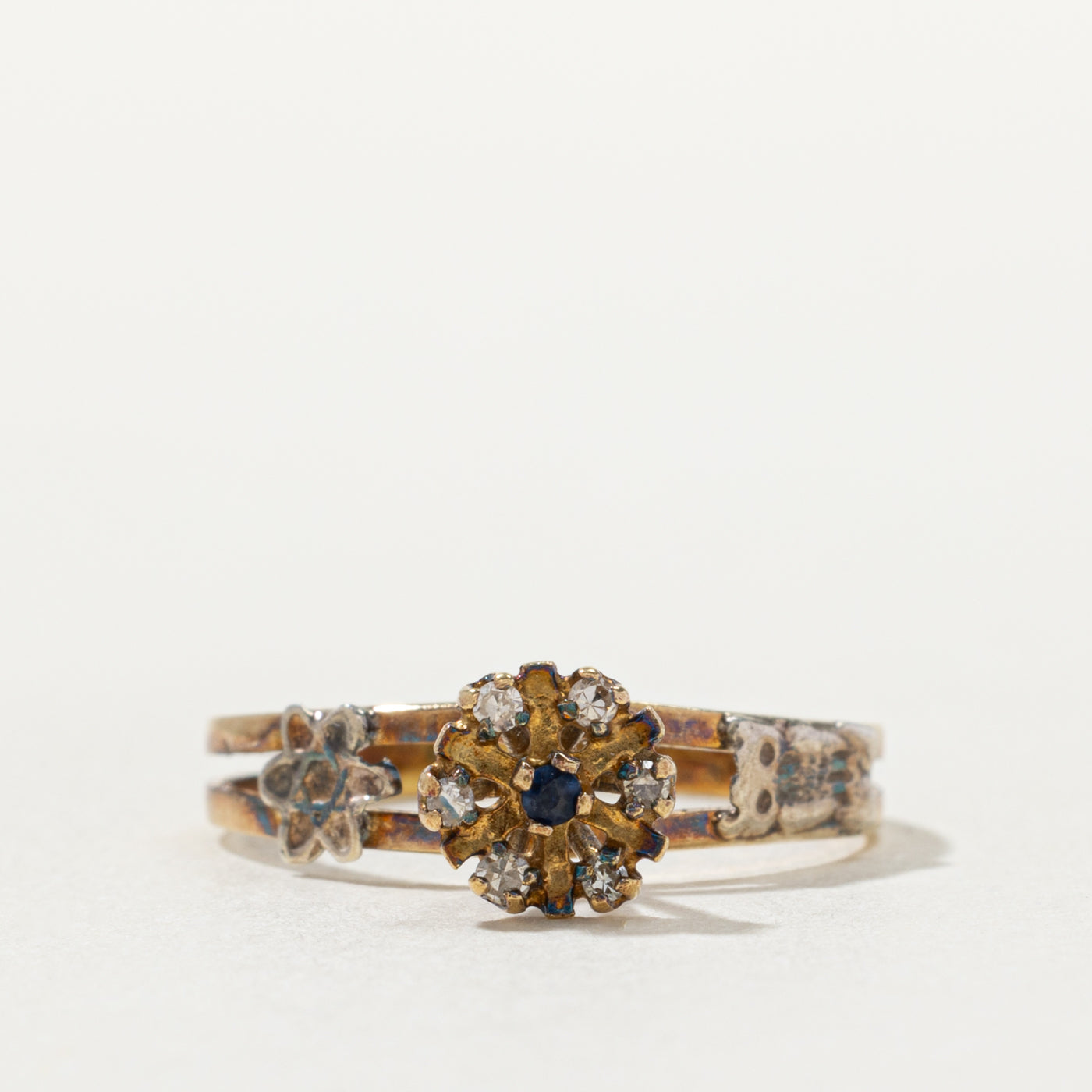 Victorian 14k Glass & Single Cut Diamond Ring | 0.03ctw, 0.02ct | SZ 6.25