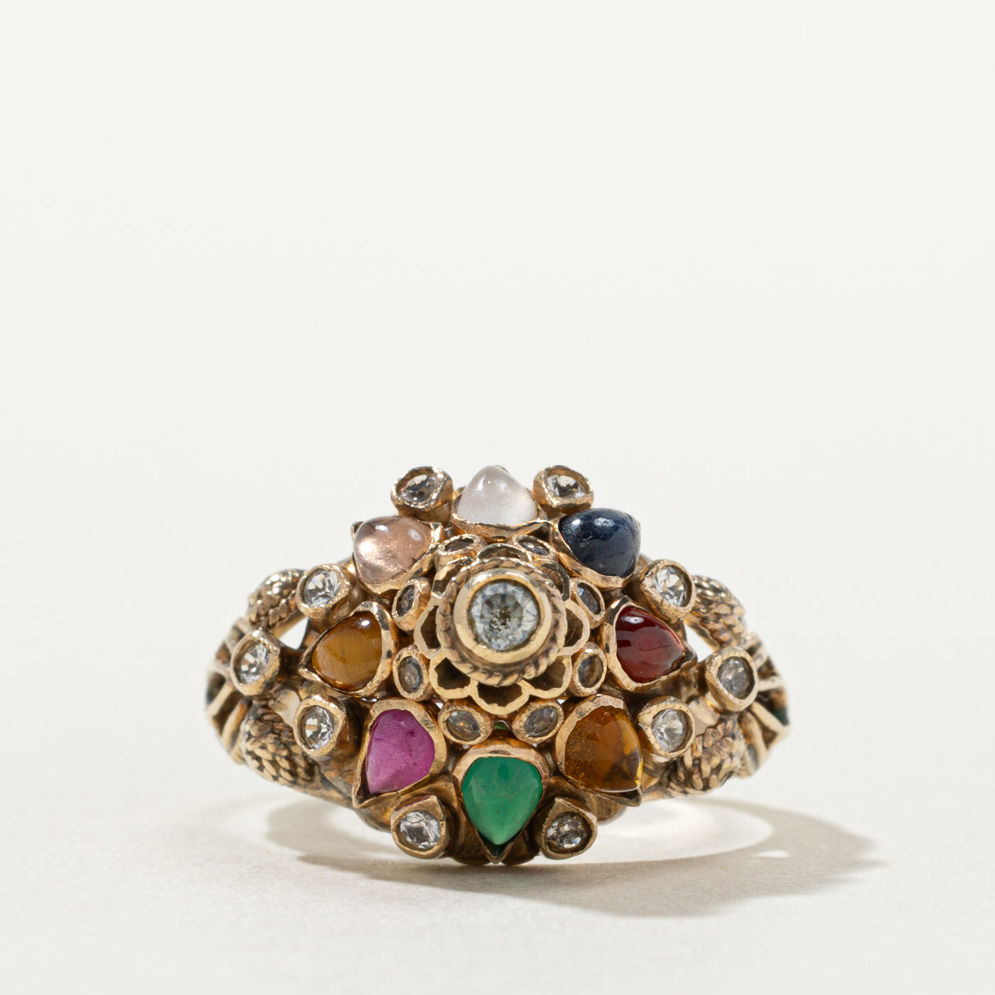 10k Multi Gemstone Floral Cluster Cocktail Ring | 1.25ctw | SZ 6.5
