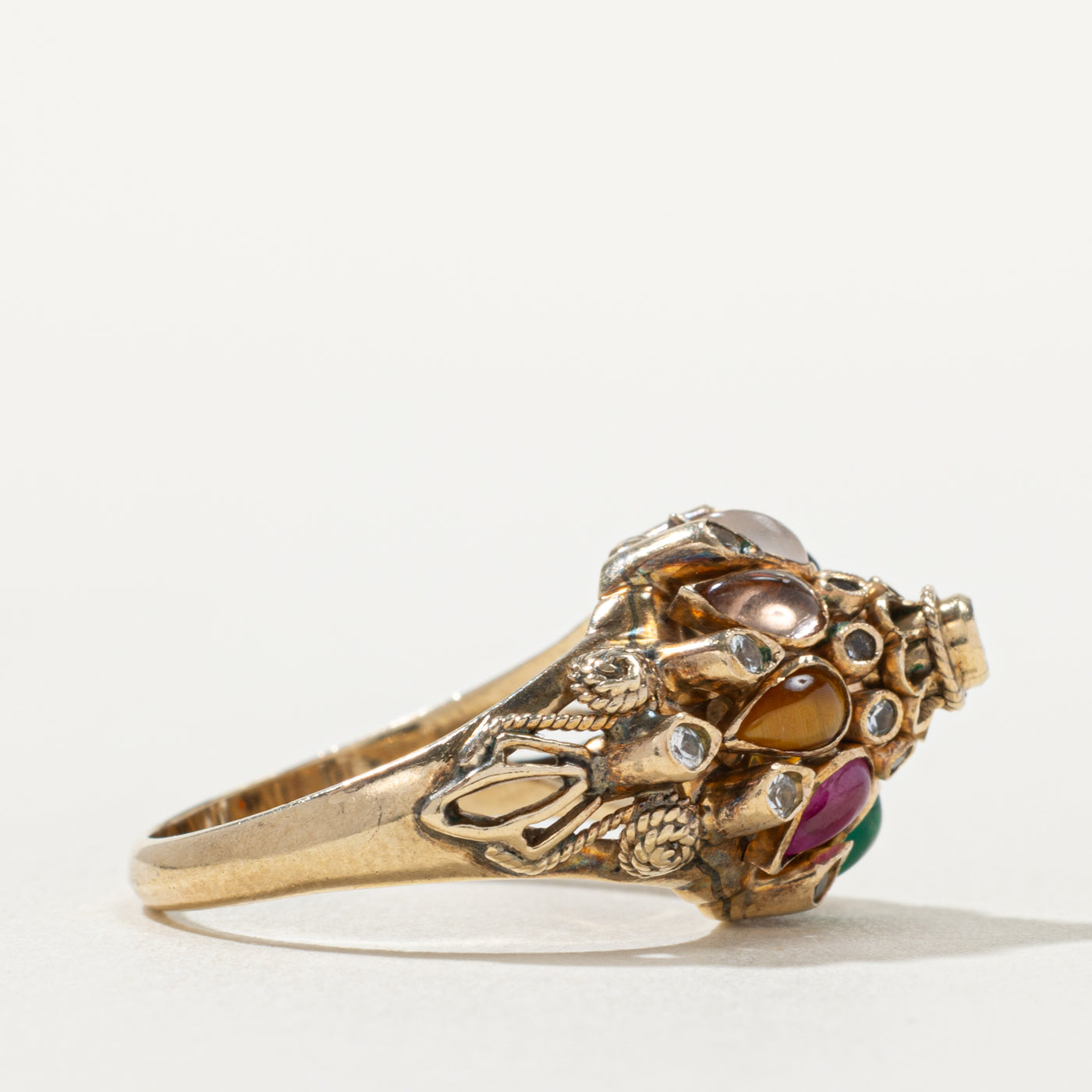 10k Multi Gemstone Floral Cluster Cocktail Ring | 1.25ctw | SZ 6.5