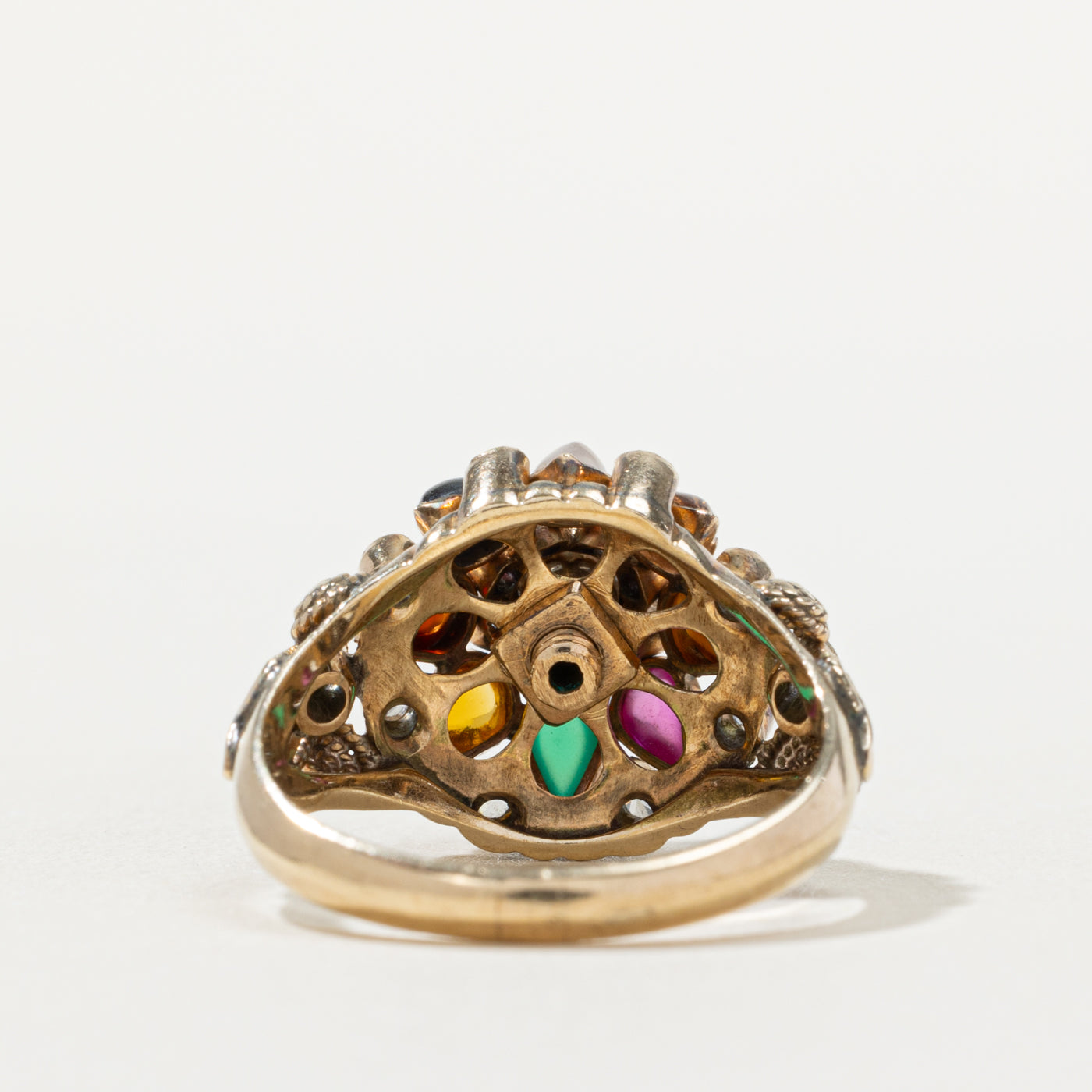 10k Multi Gemstone Floral Cluster Cocktail Ring | 1.25ctw | SZ 6.5