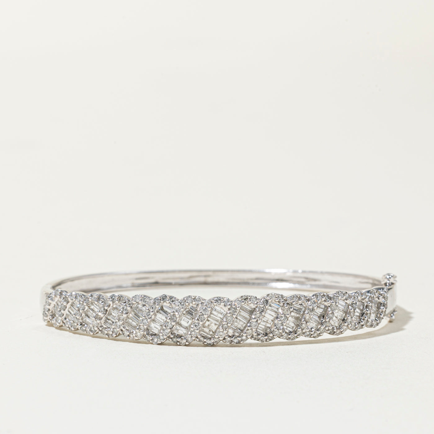 14k White Gold Diamond Bangle Bracelet | 3.17ctw | SZ 7"
