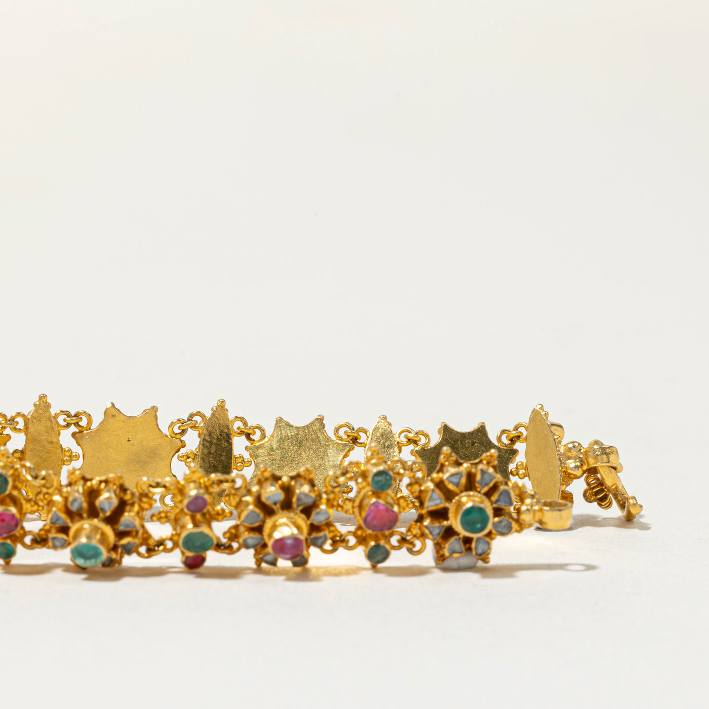 22k Ruby, Emerald & Diamond Floral Cluster Bracelet | 2.14ctw, 1.56ctw | 7"