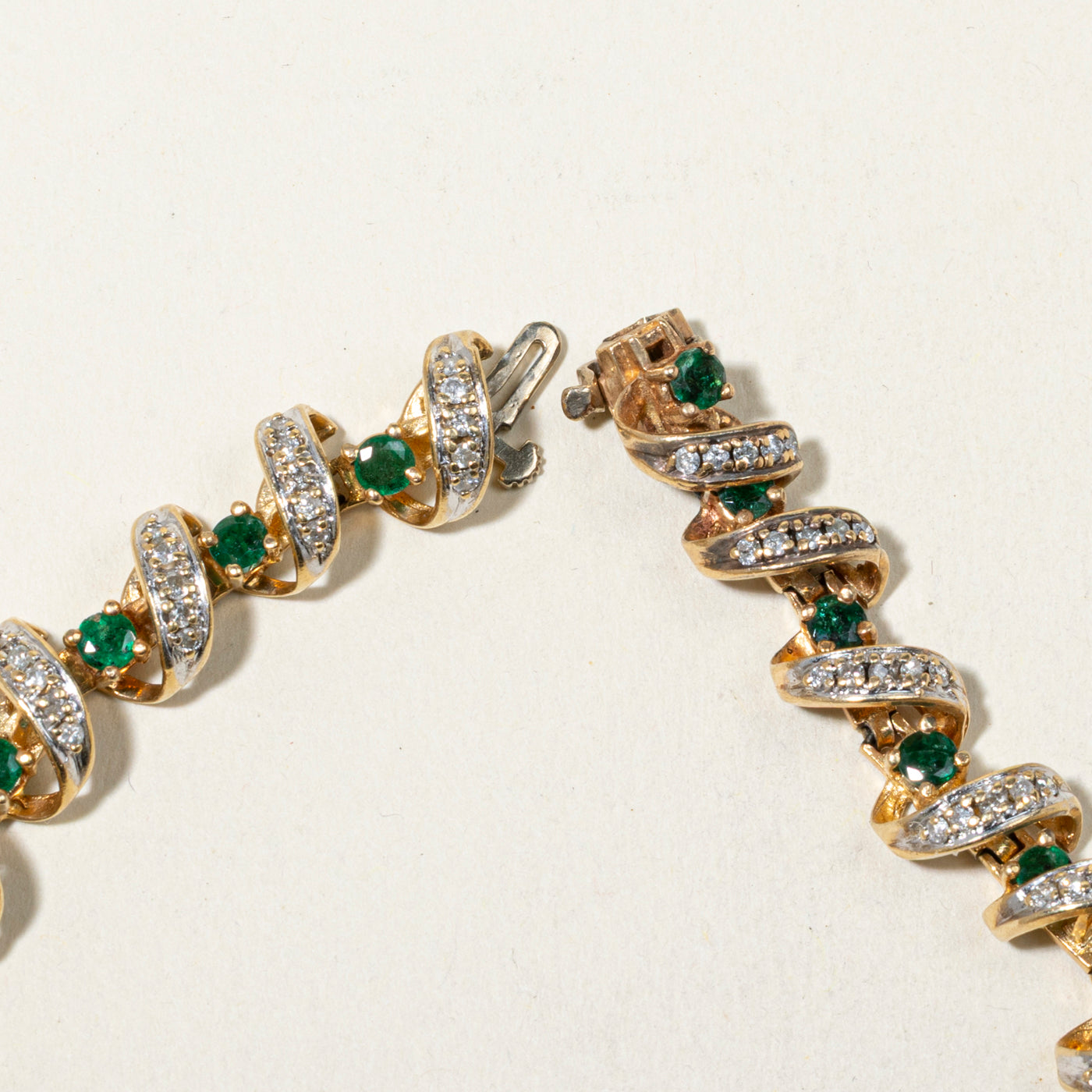 14k Emerald & Diamond Spiral Bracelet | 1.81ctw, 1.59ctw | 7.25"