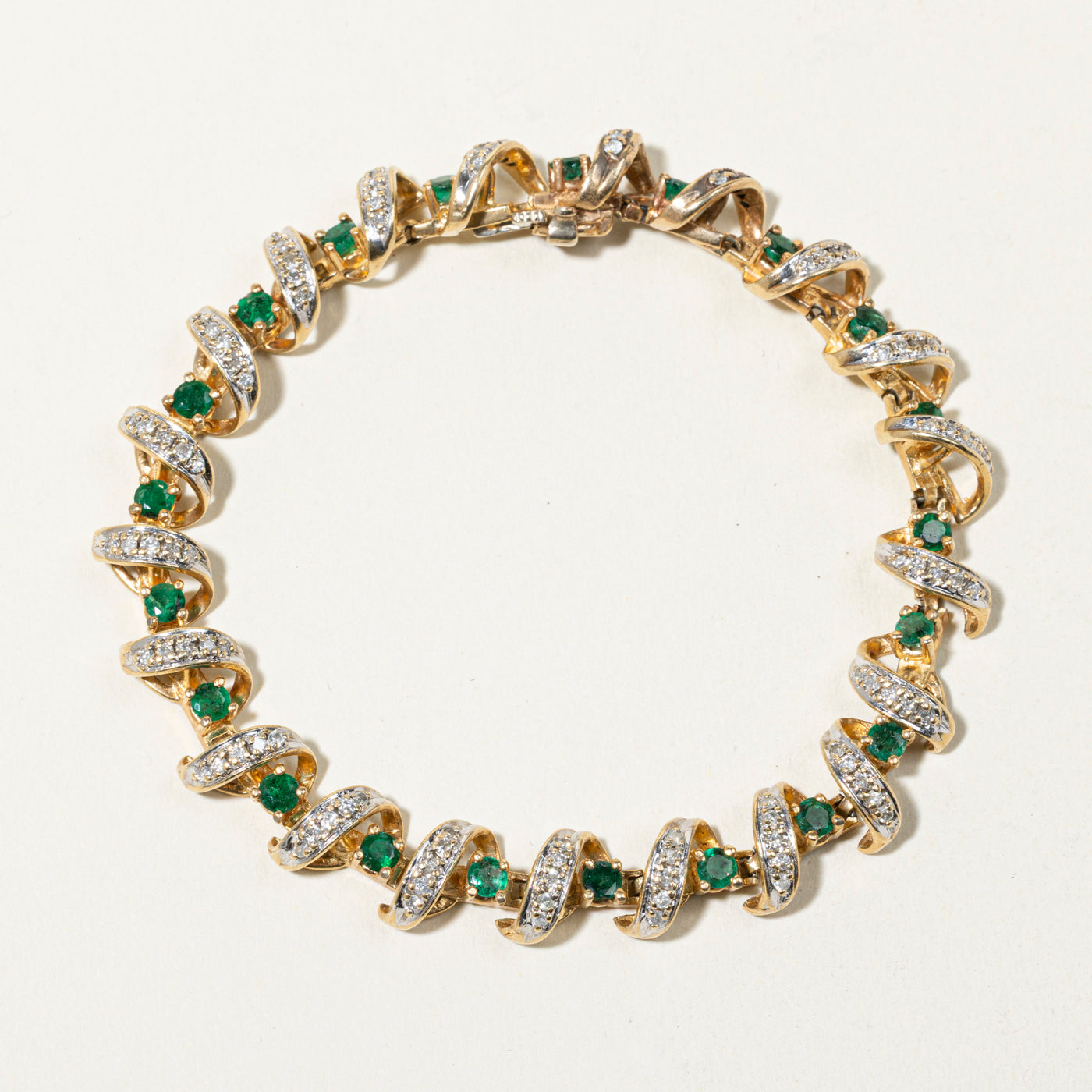 14k Emerald & Diamond Spiral Bracelet | 1.81ctw, 1.59ctw | 7.25"