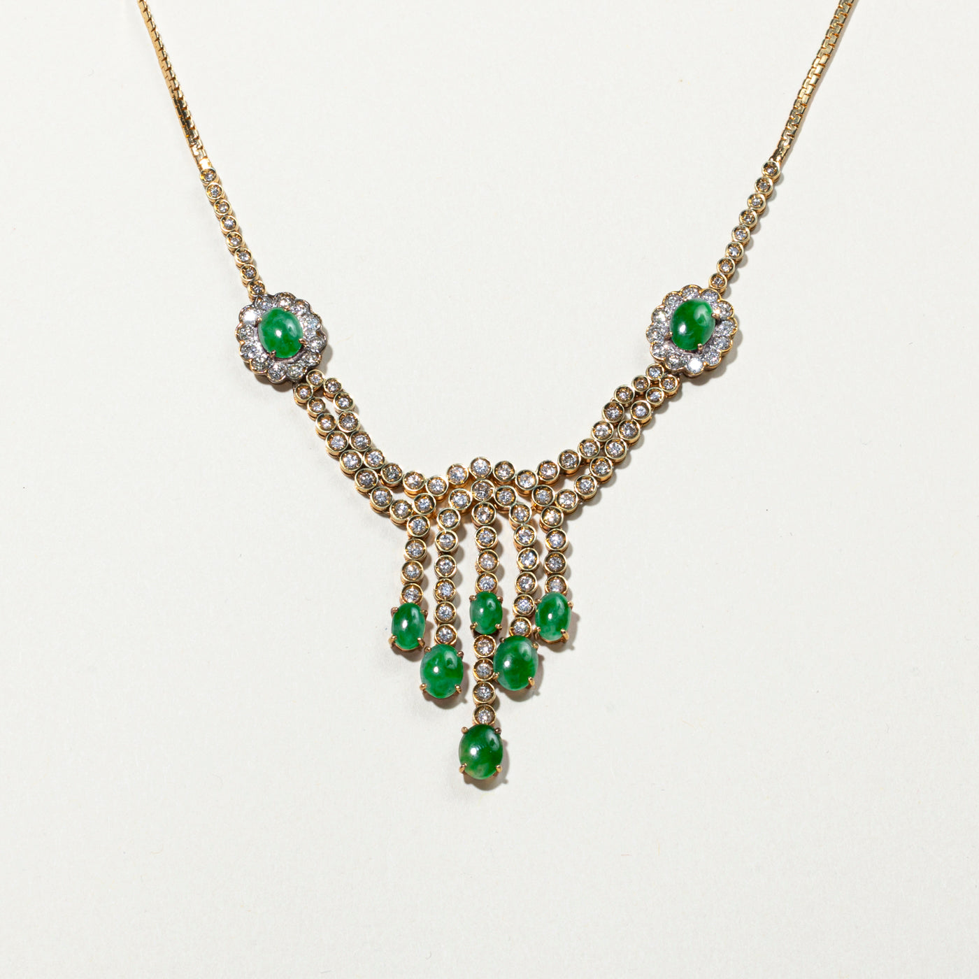 14k Jade & Diamond Encrusted Necklace | 2.20ctw | 15.5"